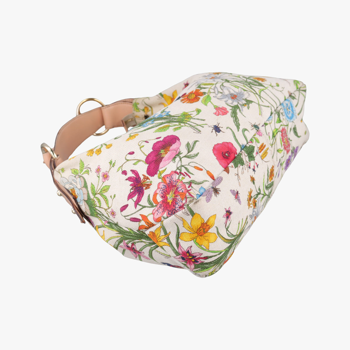 Pre-owned Gucci horsebit hobo flora White×Multicolor canvas×leather 115867 shoulderbag | stylenewstar