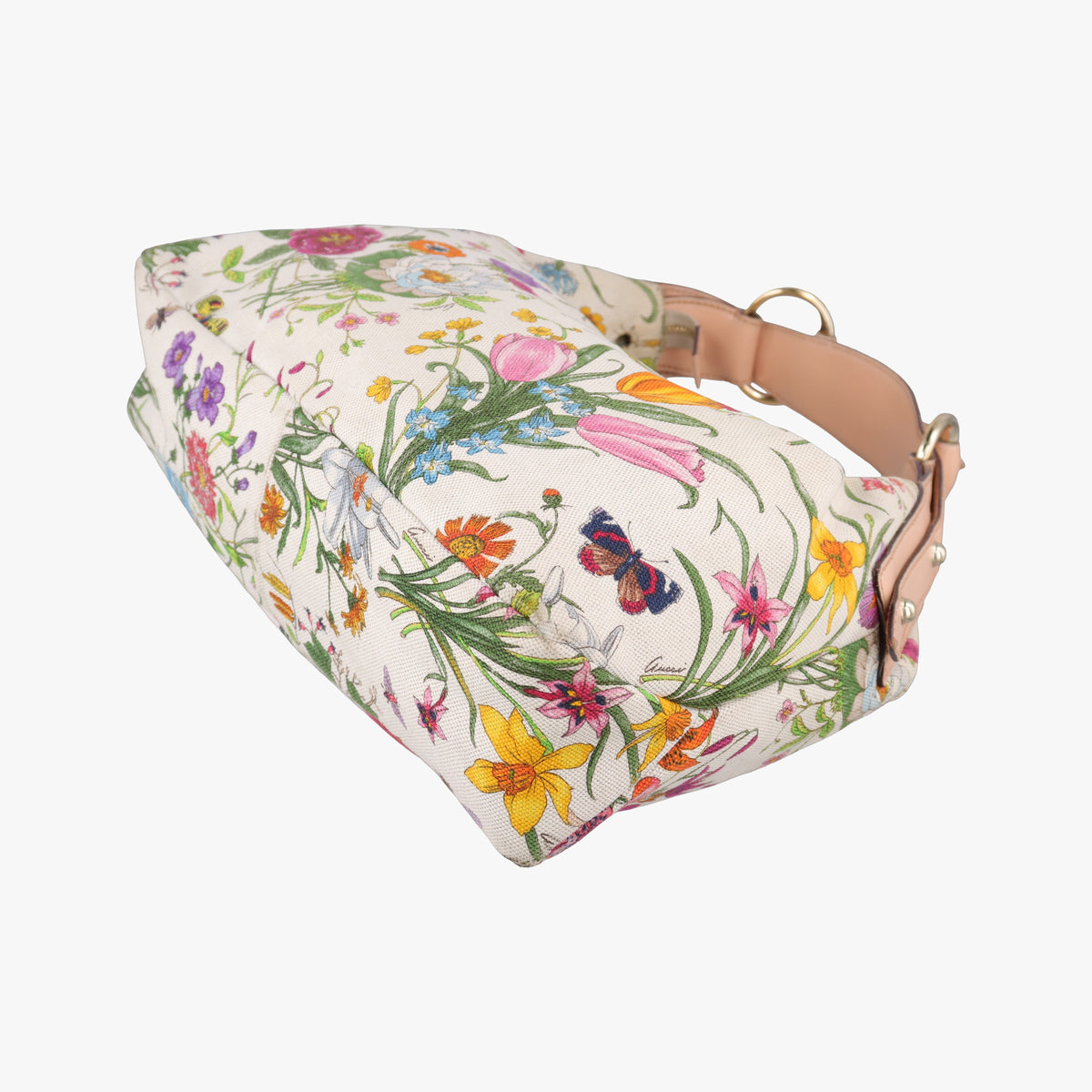 Pre-owned Gucci horsebit hobo flora White×Multicolor canvas×leather 115867 shoulderbag | stylenewstar