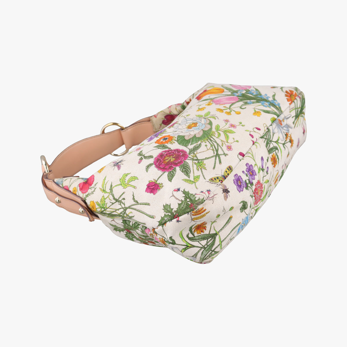 Pre-owned Gucci horsebit hobo flora White×Multicolor canvas×leather 115867 shoulderbag | stylenewstar