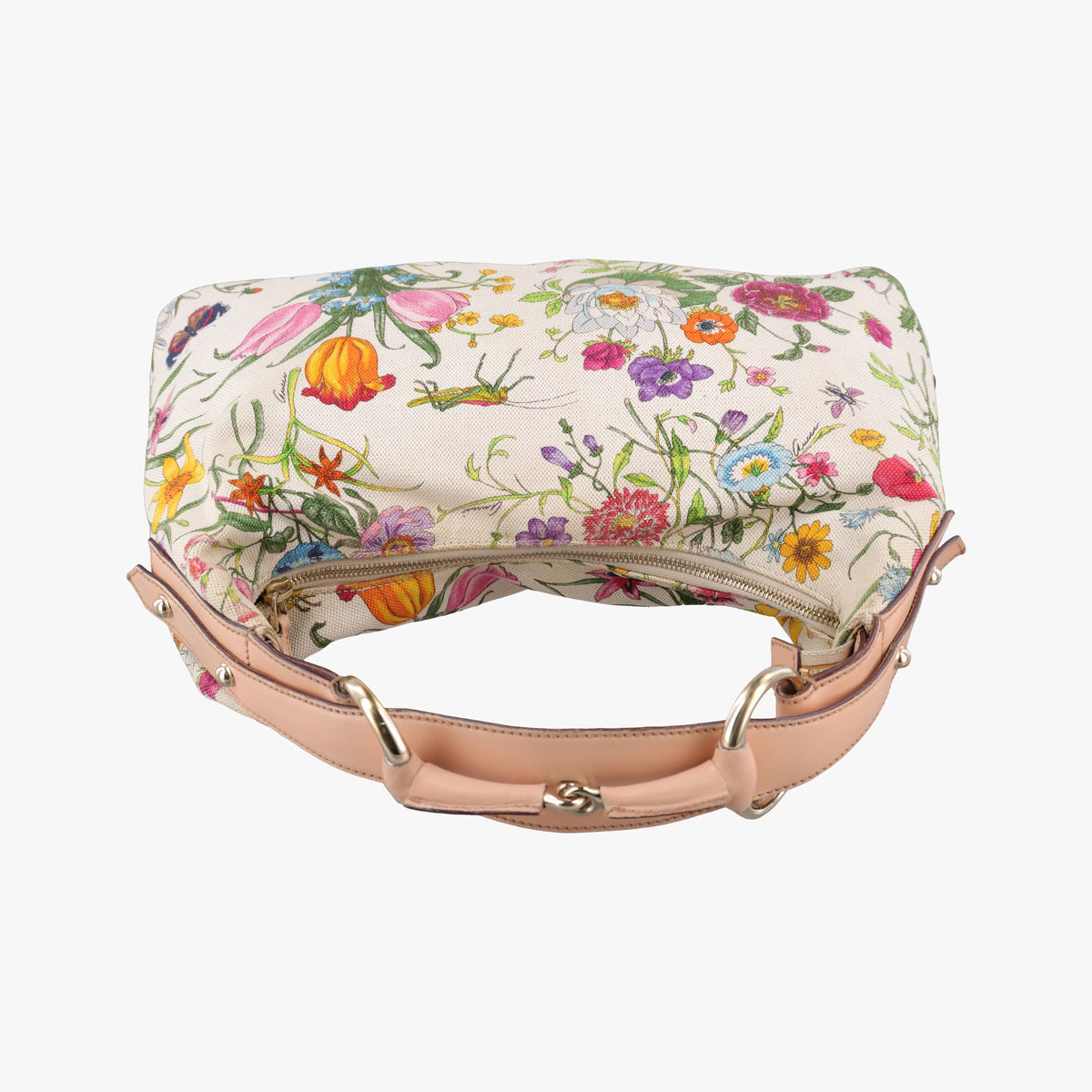 Pre-owned Gucci horsebit hobo flora White×Multicolor canvas×leather 115867 shoulderbag | stylenewstar