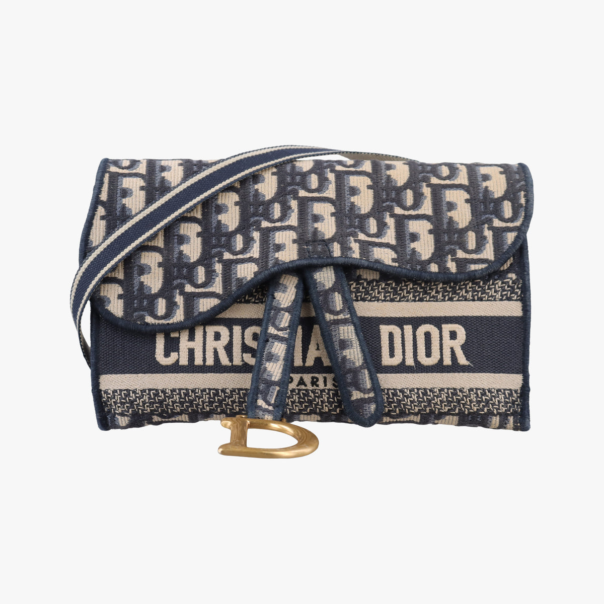 Pre-owned Christian Dior Saddle Navy jacquard  shoulderbag | stylenewstar