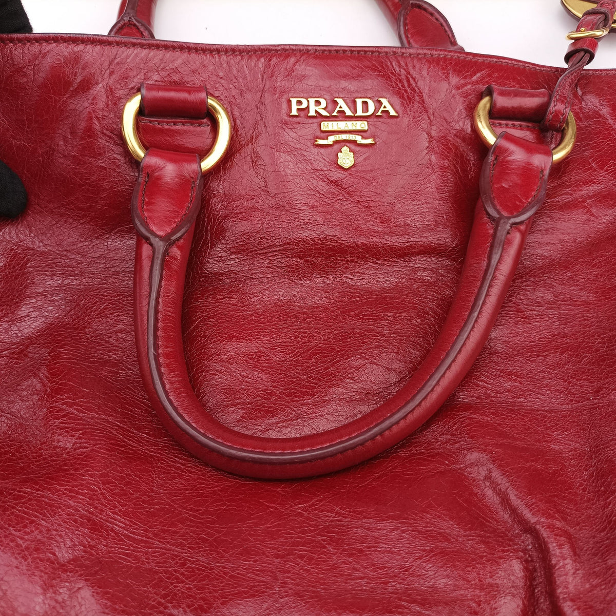 Pre-owned Prada Vitello Shine Shopping Peonia Red Leather BN2324 handbag | stylenewstar