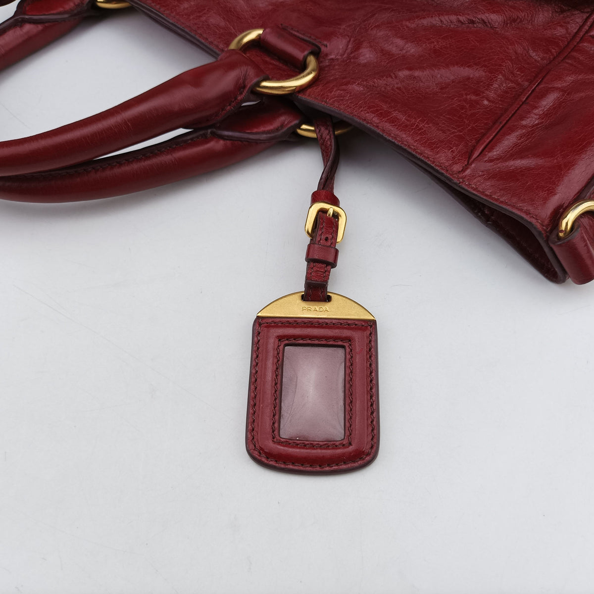 Pre-owned Prada Vitello Shine Shopping Peonia Red Leather BN2324 handbag | stylenewstar