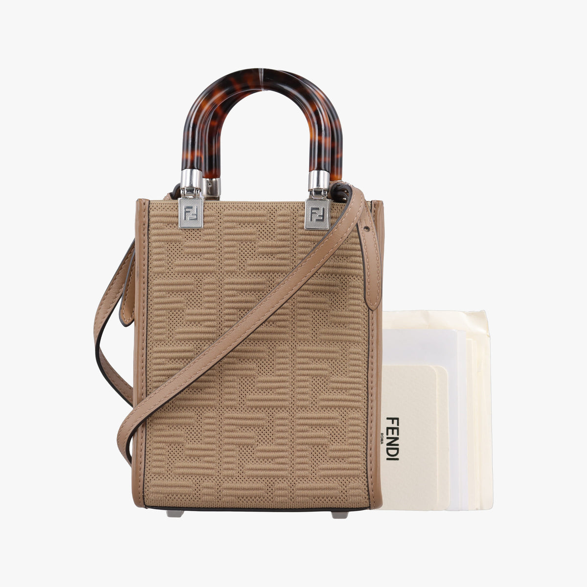 Pre-owned Fendi MINI SUNSHINE SHOPPER Brown canvas×Leather 8BS051 shoulderbag | stylenewstar