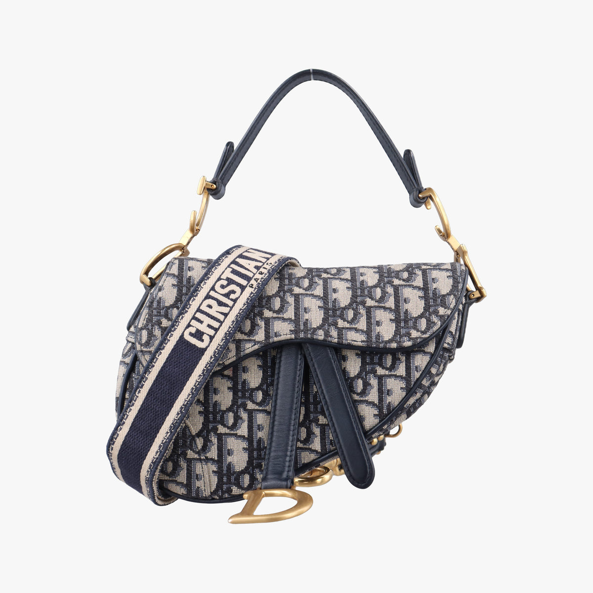 Pre-owned Christian Dior Saddle Navy Jacquard × Leather  shoulderbag | stylenewstar
