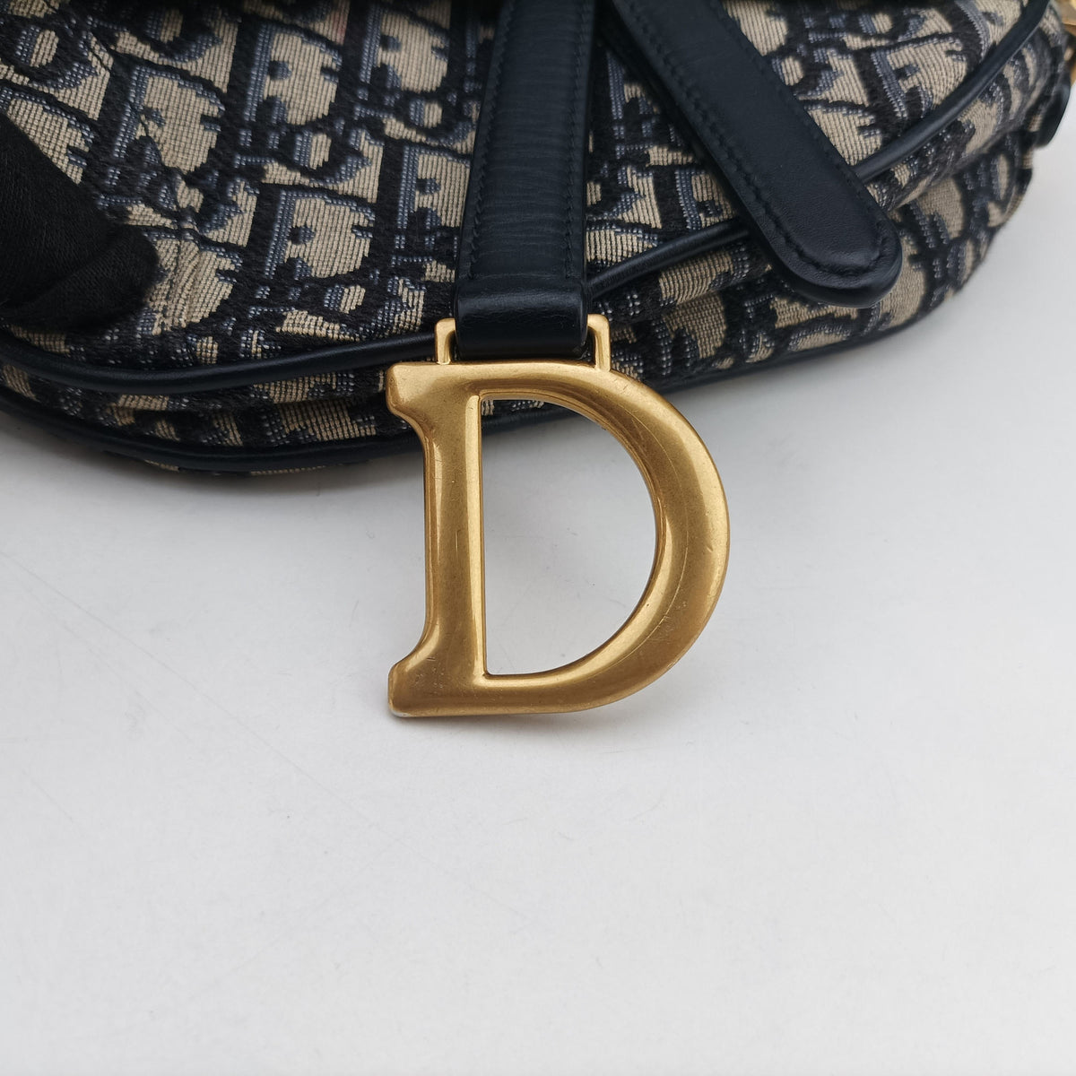 Pre-owned Christian Dior Saddle Navy Jacquard × Leather  shoulderbag | stylenewstar