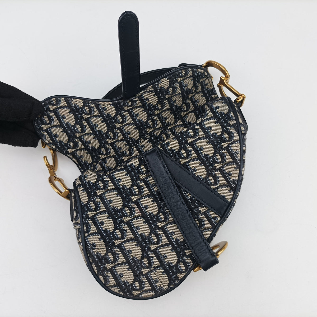 Pre-owned Christian Dior Saddle Navy Jacquard × Leather  shoulderbag | stylenewstar