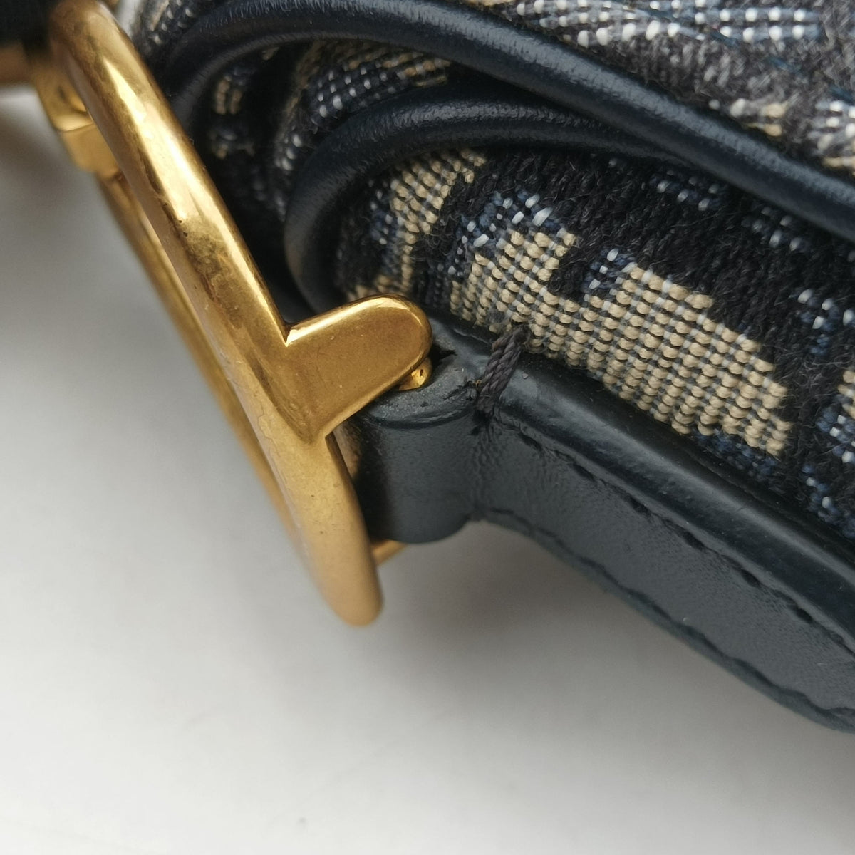 Pre-owned Christian Dior Saddle Navy Jacquard × Leather  shoulderbag | stylenewstar