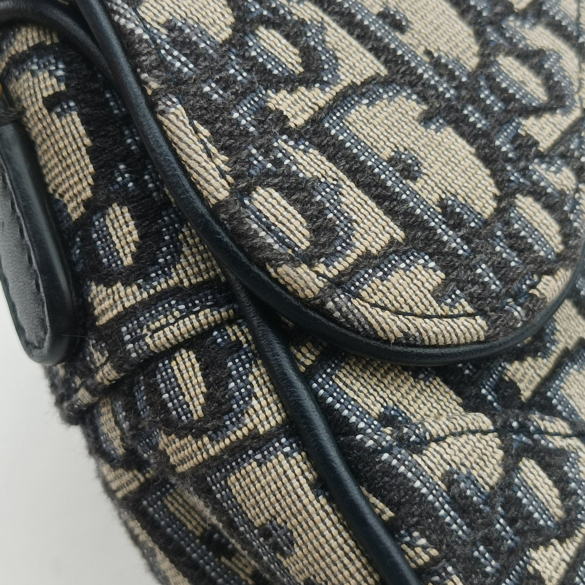 Pre-owned Christian Dior Saddle Navy Jacquard × Leather  shoulderbag | stylenewstar