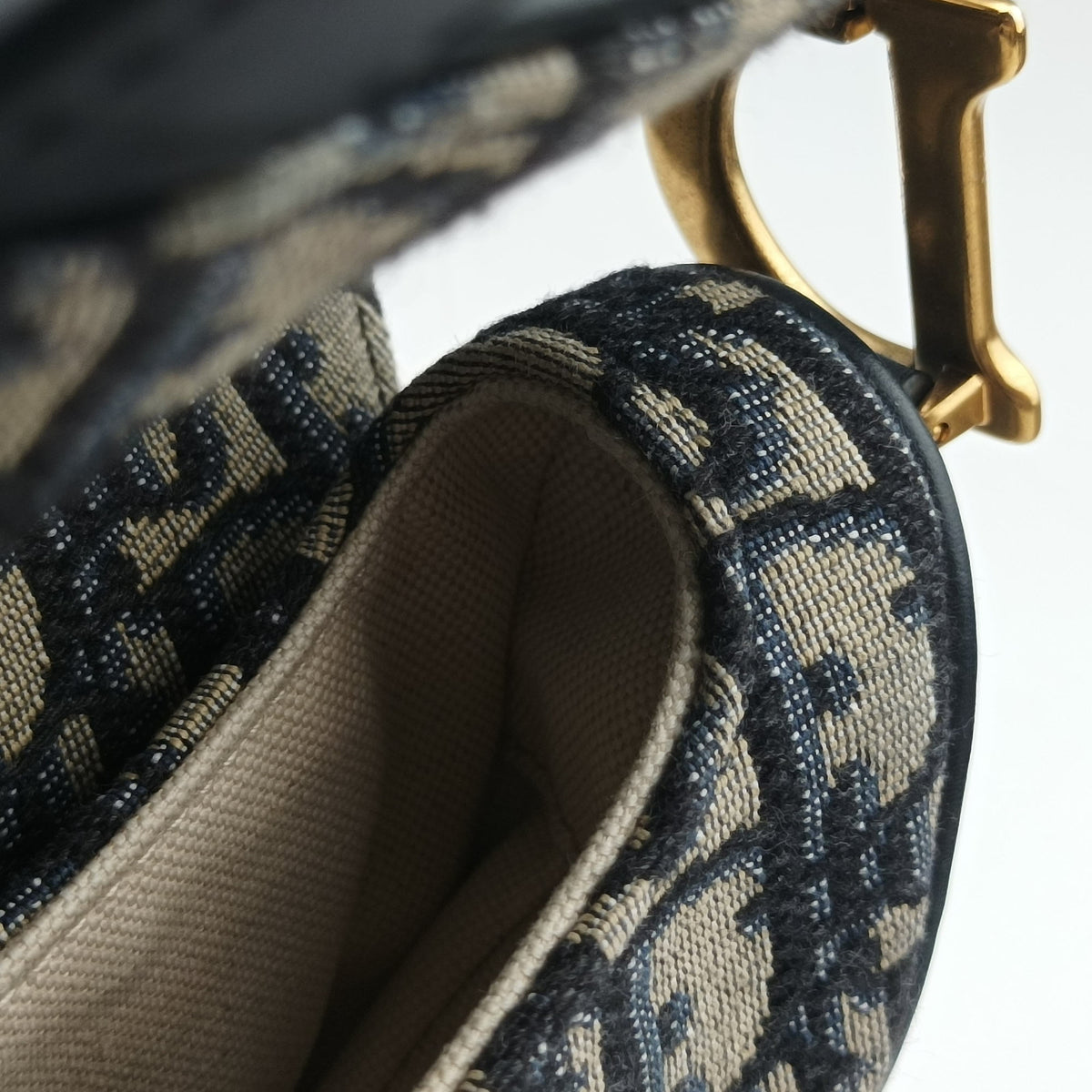 Pre-owned Christian Dior Saddle Navy Jacquard × Leather  shoulderbag | stylenewstar