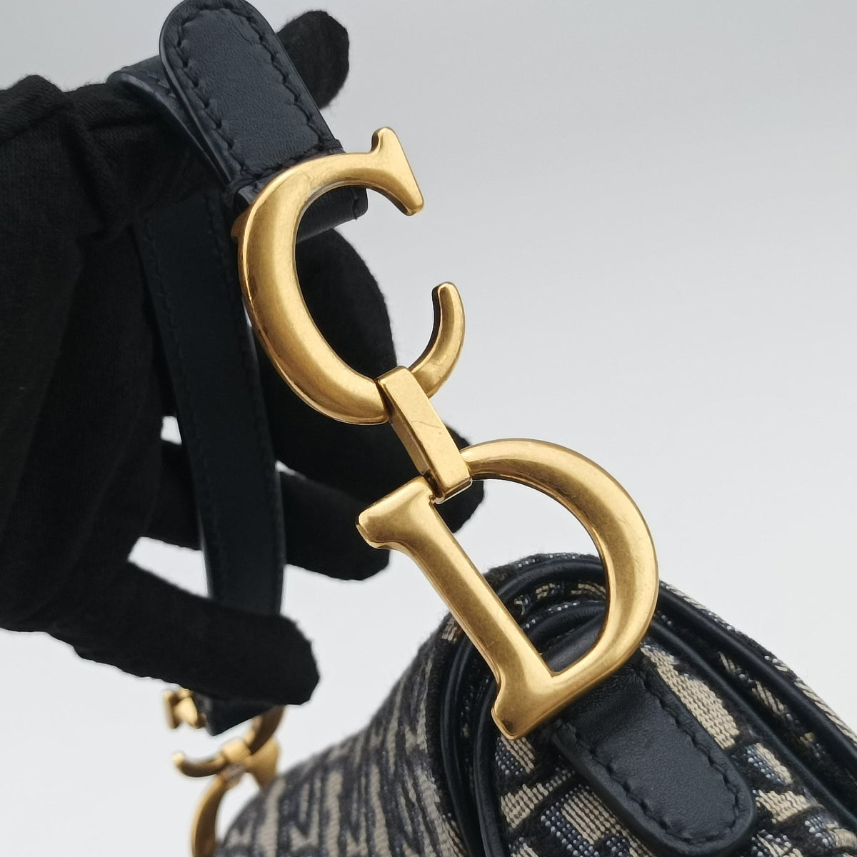 Pre-owned Christian Dior Saddle Navy Jacquard × Leather  shoulderbag | stylenewstar