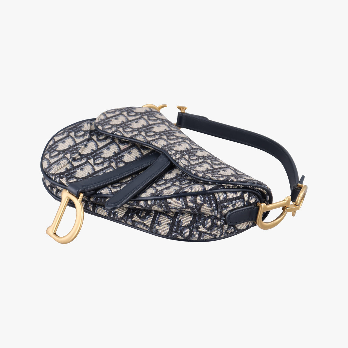 Pre-owned Christian Dior Saddle Navy Jacquard × Leather  shoulderbag | stylenewstar