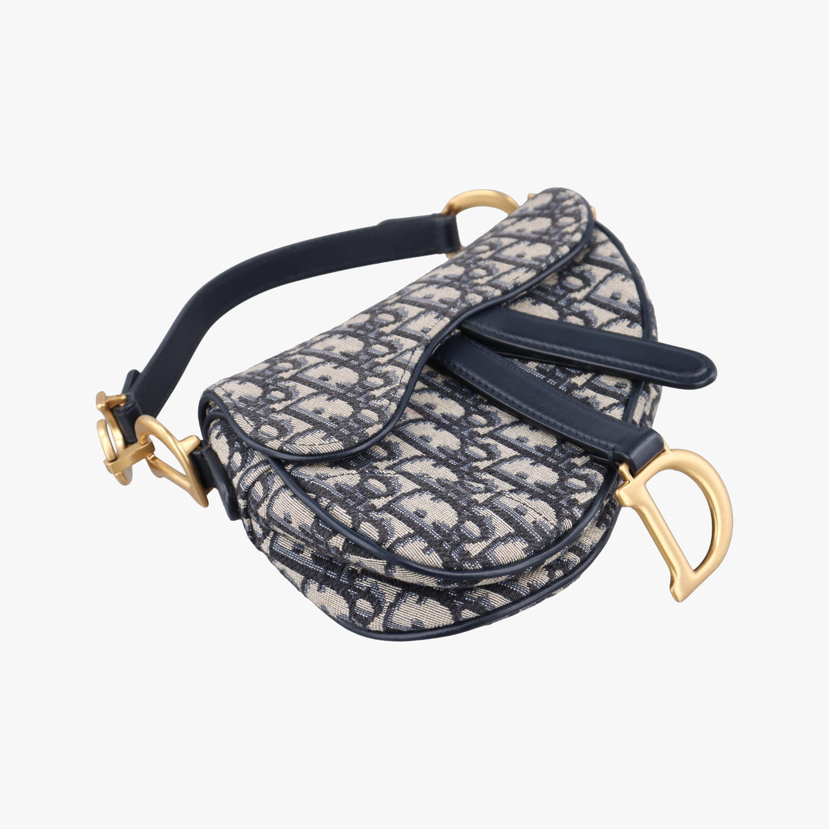 Pre-owned Christian Dior Saddle Navy Jacquard × Leather  shoulderbag | stylenewstar
