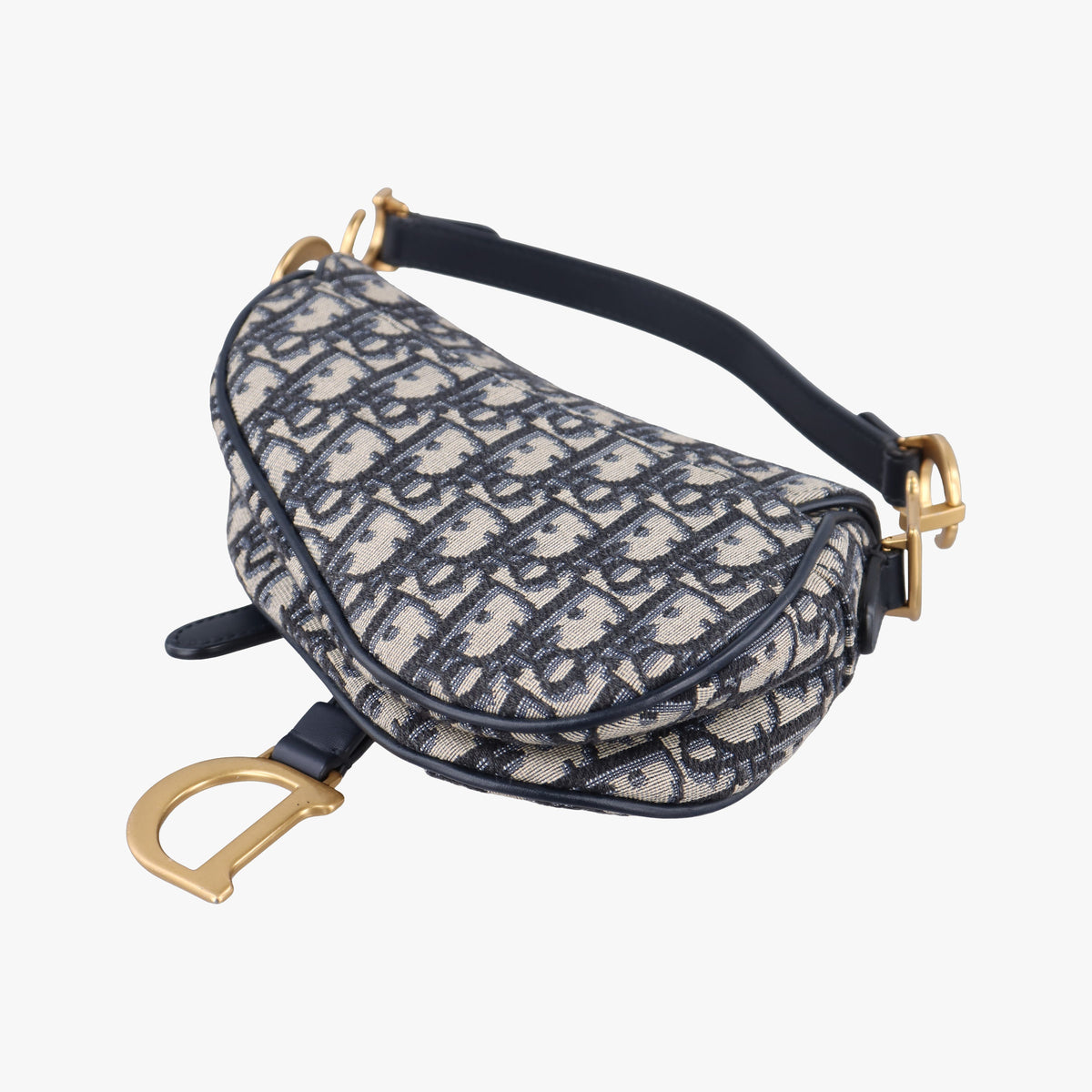 Pre-owned Christian Dior Saddle Navy Jacquard × Leather  shoulderbag | stylenewstar
