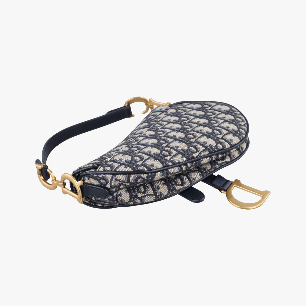 Pre-owned Christian Dior Saddle Navy Jacquard × Leather  shoulderbag | stylenewstar