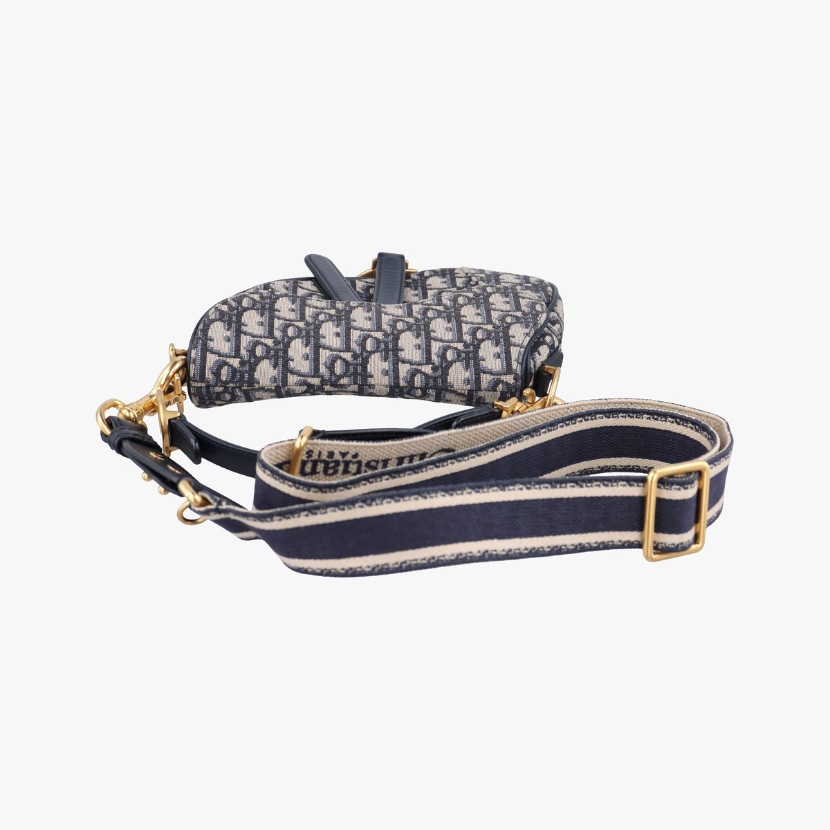 Pre-owned Christian Dior Saddle Navy Jacquard × Leather  shoulderbag | stylenewstar
