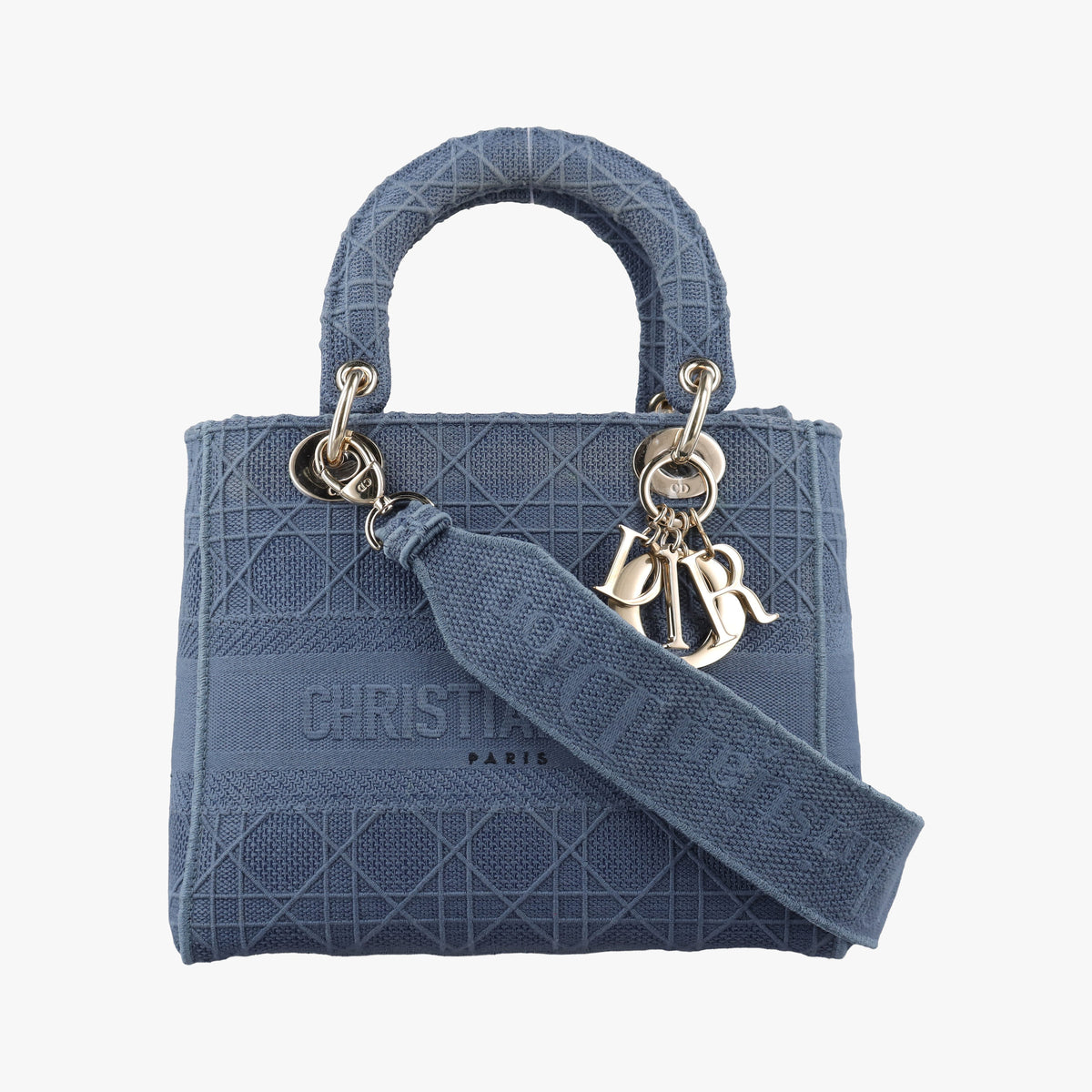 Secondhand Christian Dior Lady Dior D-lite Blue Jacquard  shoulderbag | stylenewstar