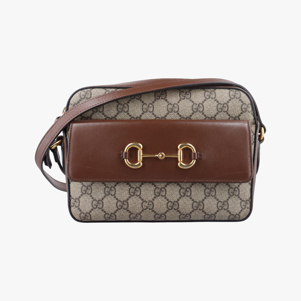 Pre-owned Gucci Horsebit 1955 beige×brown PVC coated canvas ×Leather 645454 shoulderbag | stylenewstar