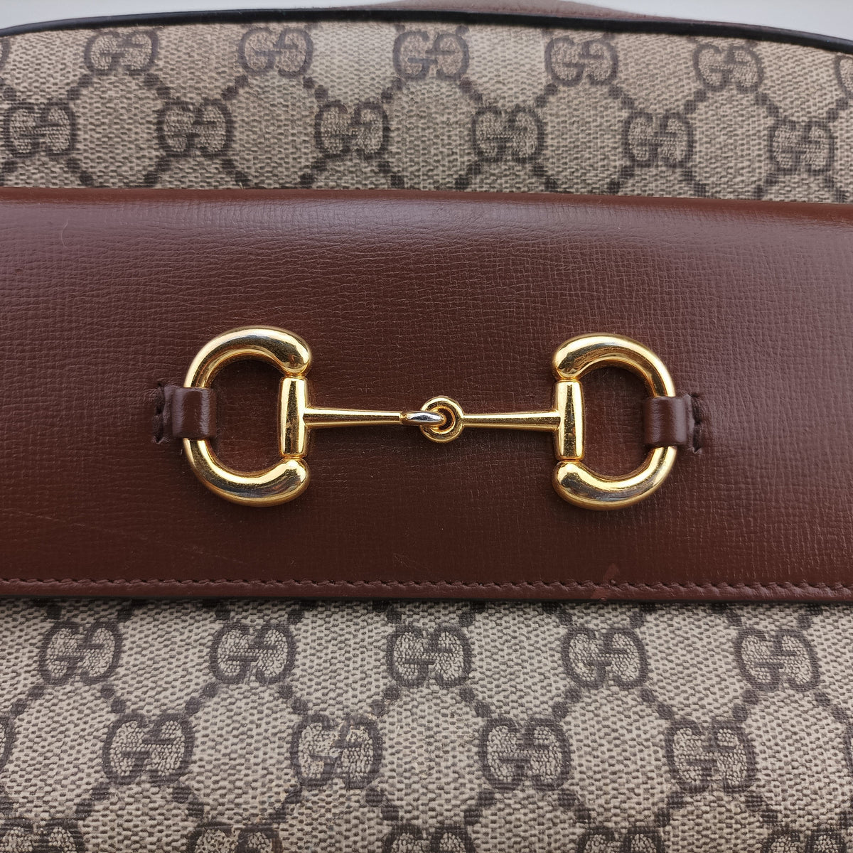 Pre-owned Gucci Horsebit 1955 beige×brown PVC coated canvas ×Leather 645454 shoulderbag | stylenewstar