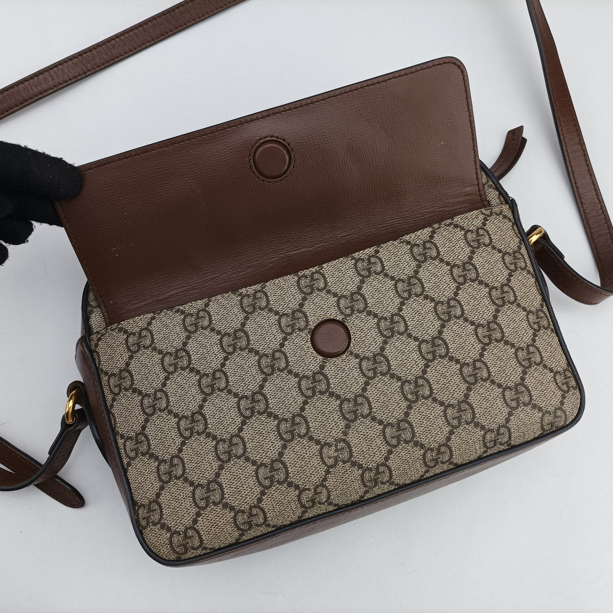 Pre-owned Gucci Horsebit 1955 beige×brown PVC coated canvas ×Leather 645454 shoulderbag | stylenewstar