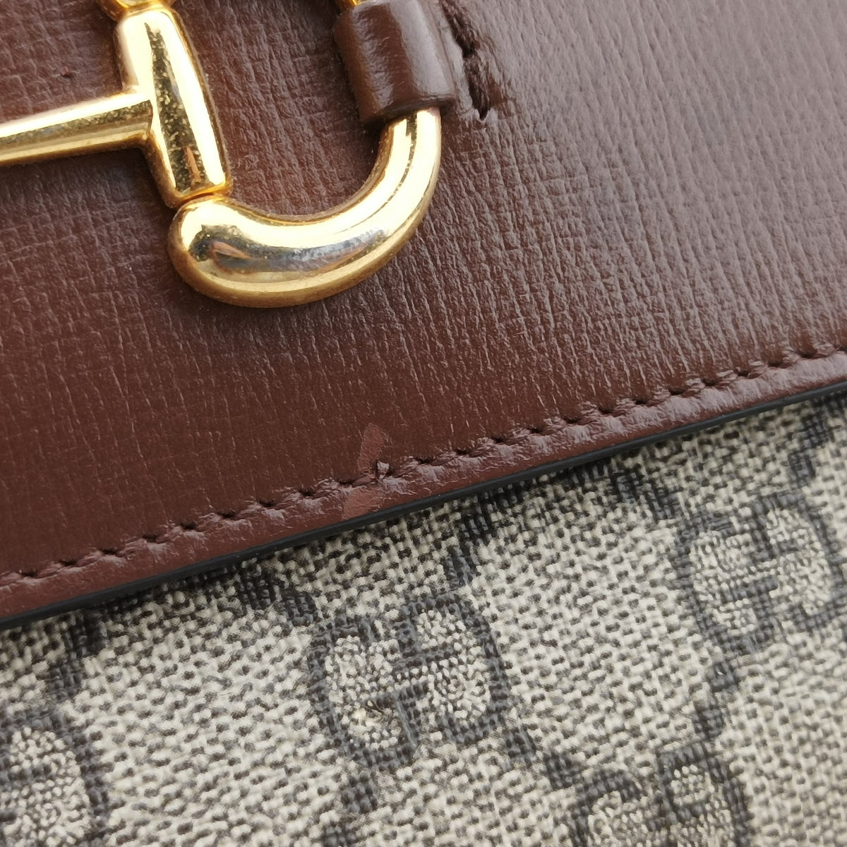 Pre-owned Gucci Horsebit 1955 beige×brown PVC coated canvas ×Leather 645454 shoulderbag | stylenewstar