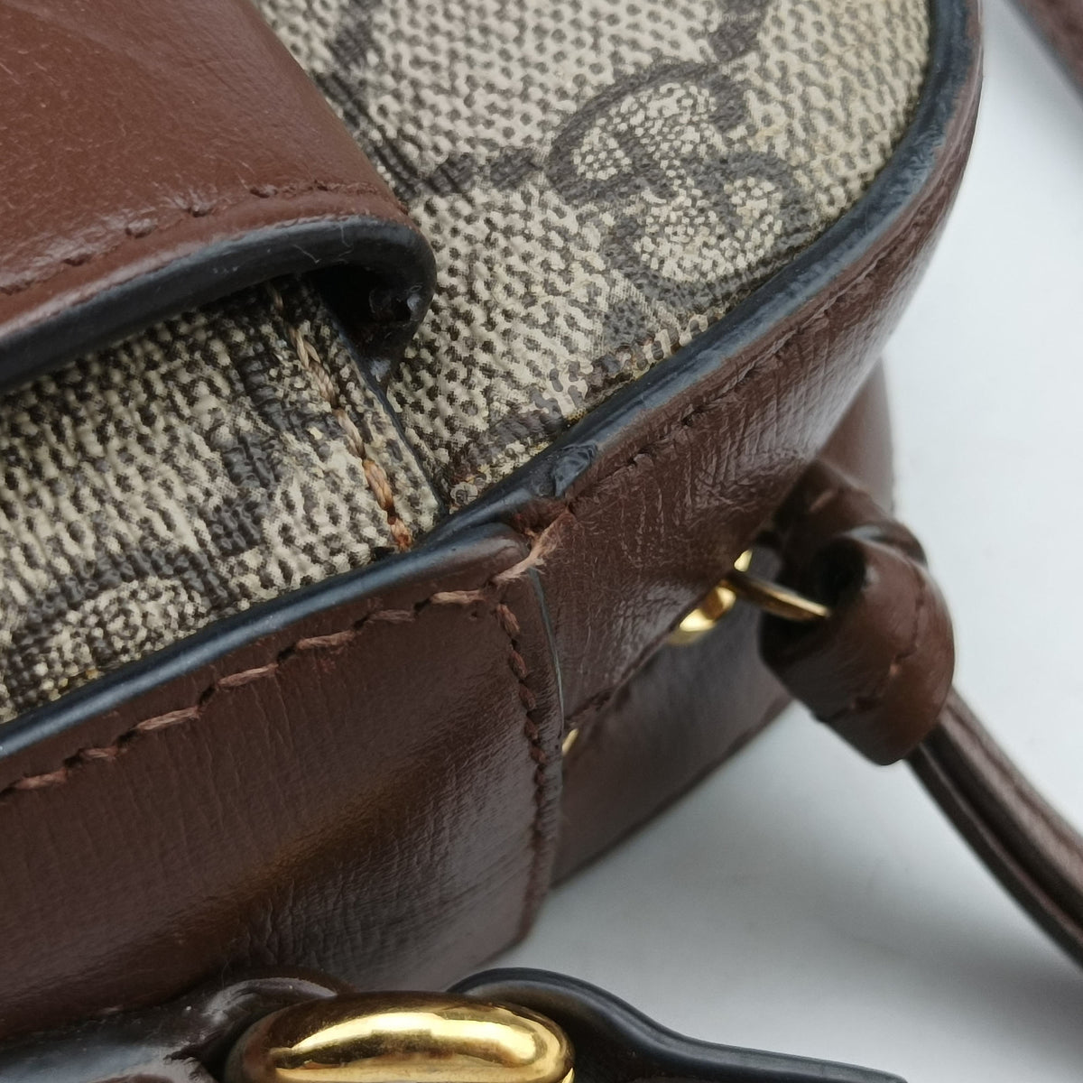 Pre-owned Gucci Horsebit 1955 beige×brown PVC coated canvas ×Leather 645454 shoulderbag | stylenewstar