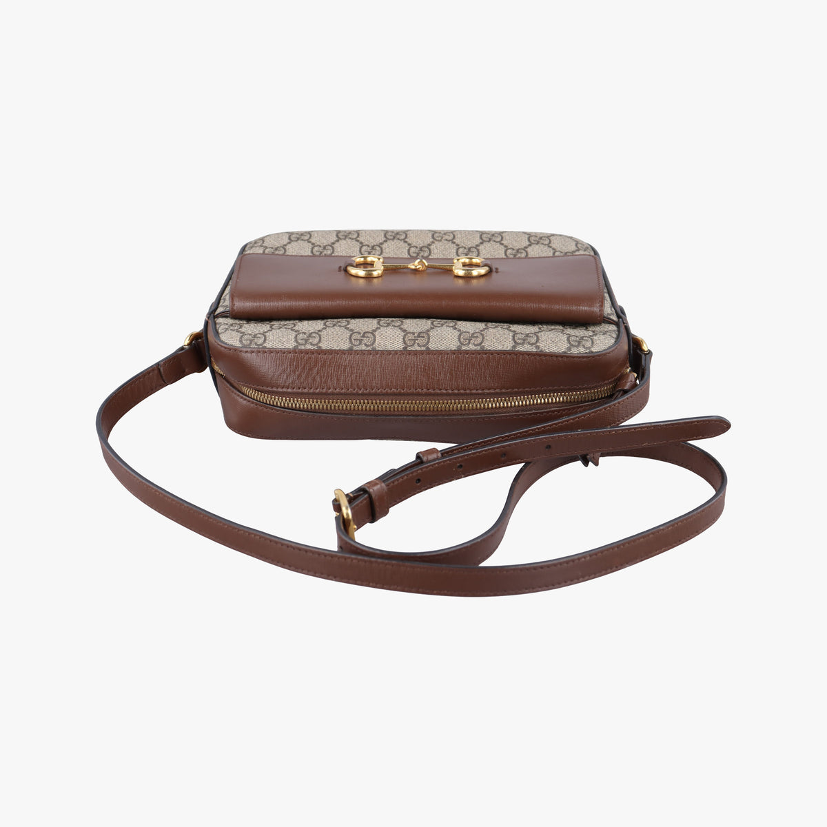 Pre-owned Gucci Horsebit 1955 beige×brown PVC coated canvas ×Leather 645454 shoulderbag | stylenewstar