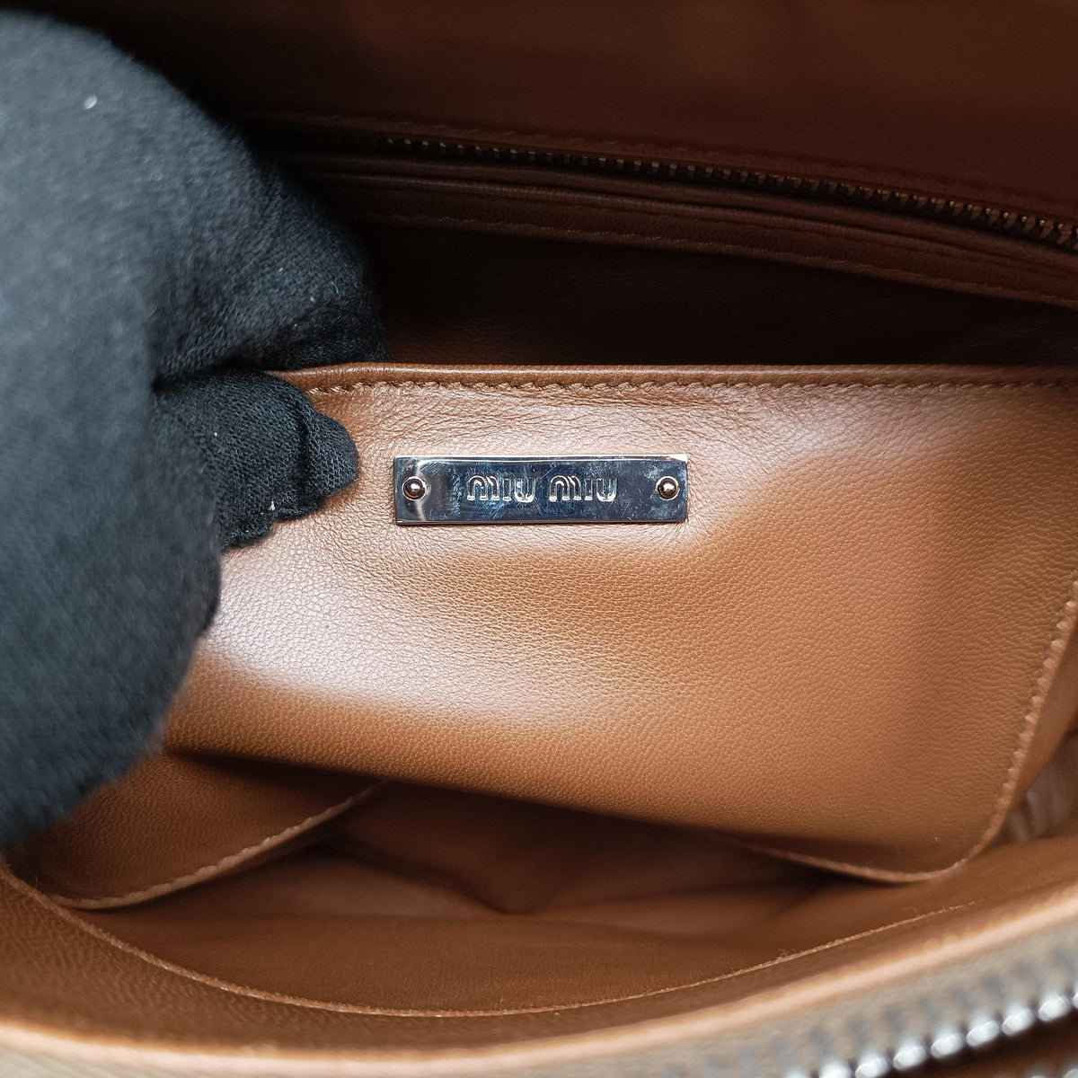 Pre-owned Miu Miu Madras Brown×Pink Leather  shoulderbag | stylenewstar