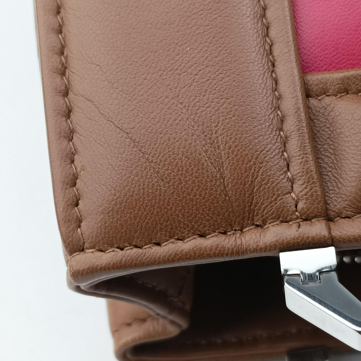 Pre-owned Miu Miu Madras Brown×Pink Leather  shoulderbag | stylenewstar