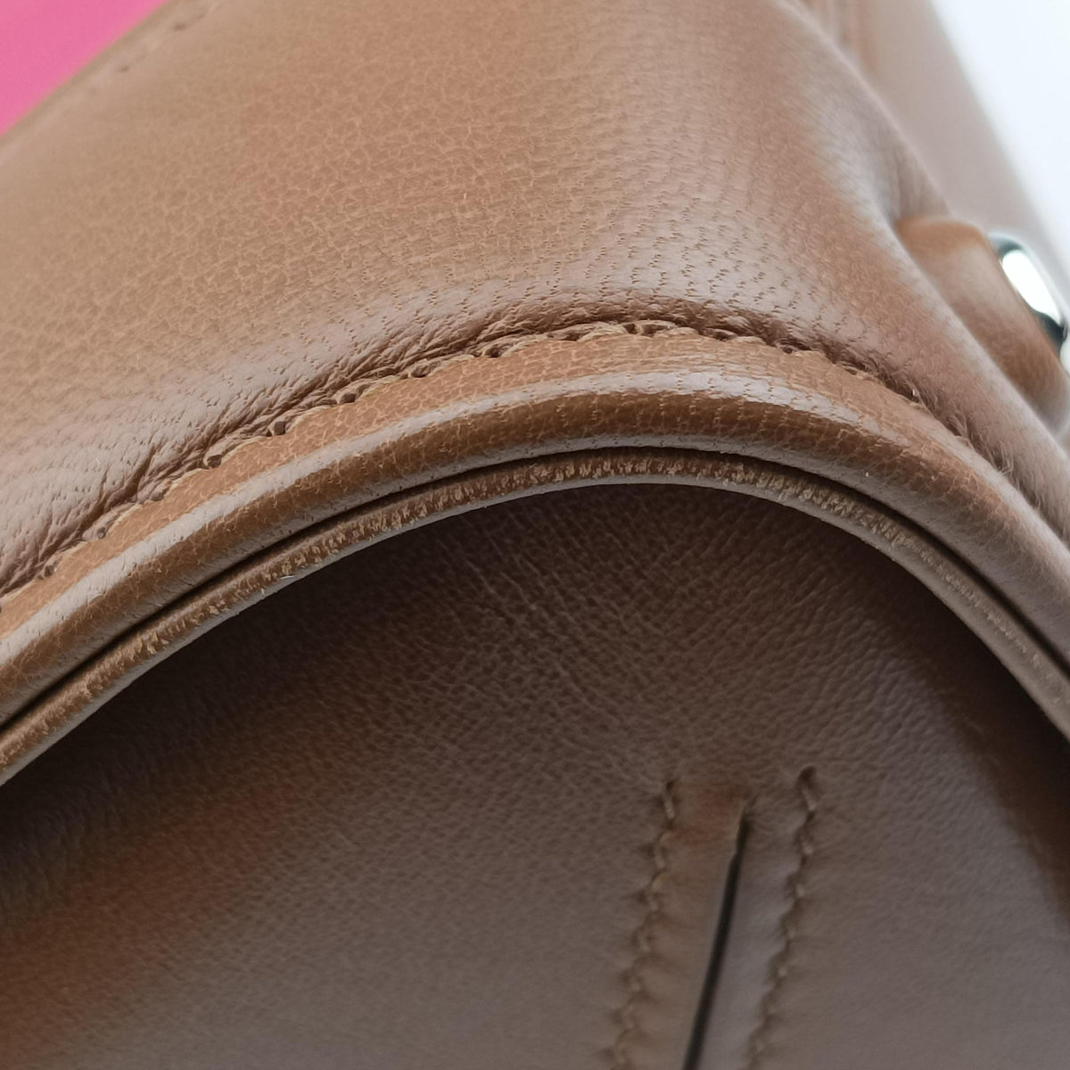 Pre-owned Miu Miu Madras Brown×Pink Leather  shoulderbag | stylenewstar