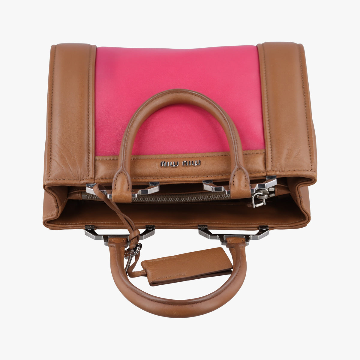 Pre-owned Miu Miu Madras Brown×Pink Leather  shoulderbag | stylenewstar