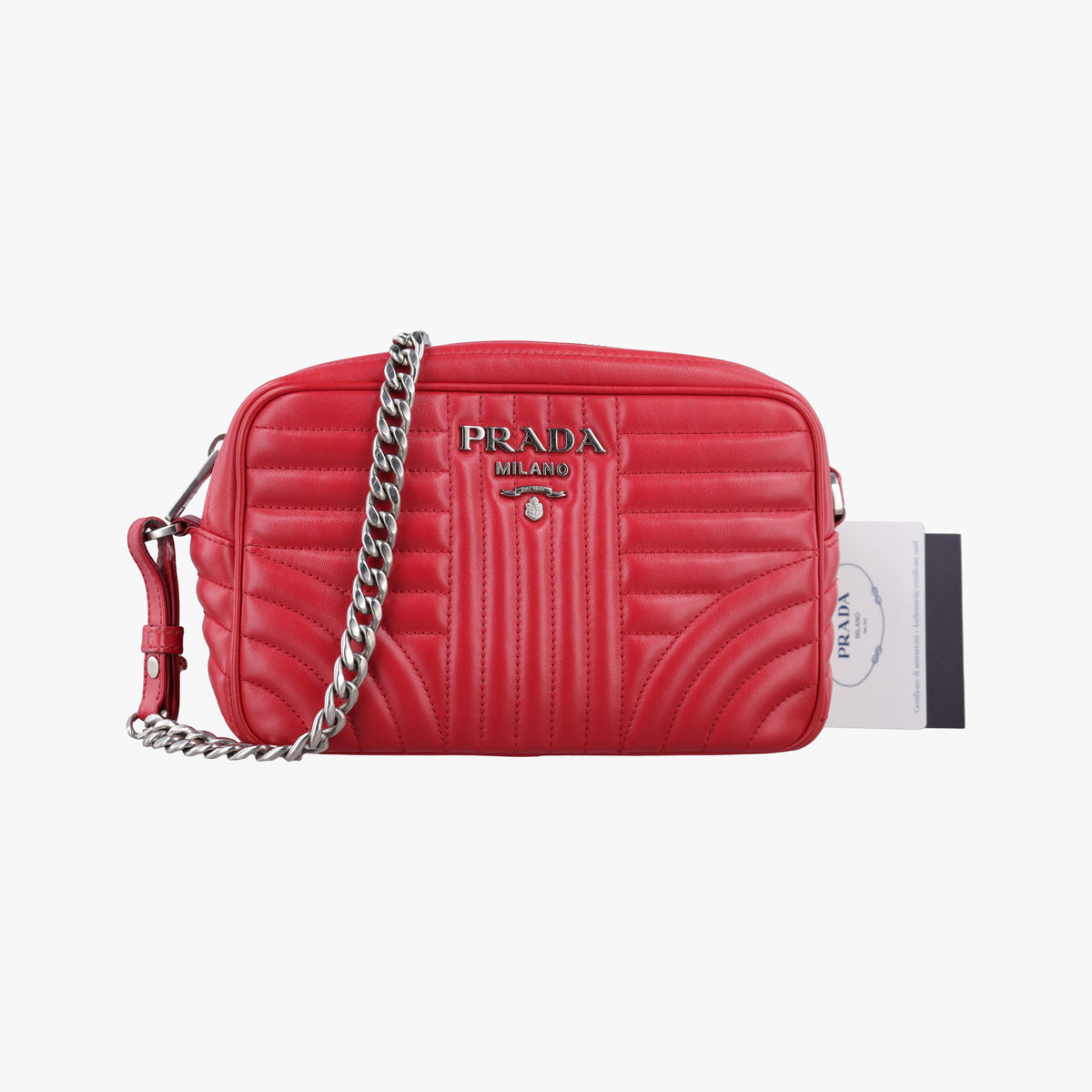Pre-owned Prada Diagramme Red leather 1BH084 shoulderbag | stylenewstar