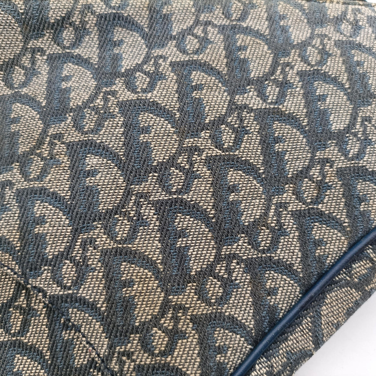 Secondhand Christian Dior Saddle Navy Jacquard x Leather  shoulderbag | stylenewstar