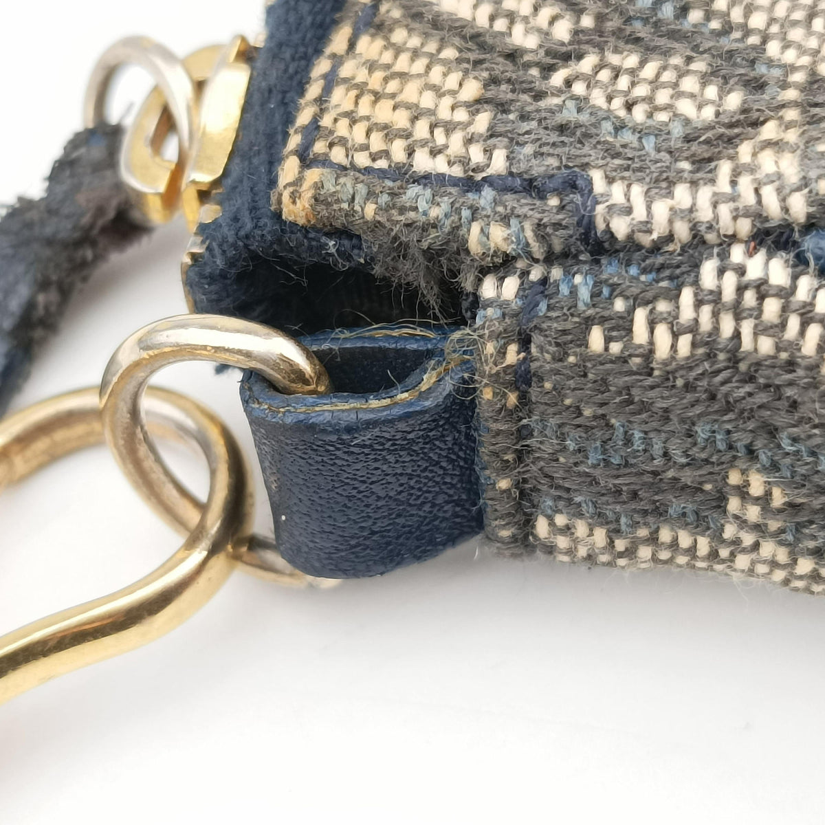 Secondhand Christian Dior Saddle Navy Jacquard x Leather  shoulderbag | stylenewstar
