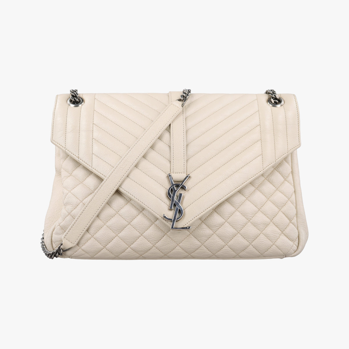 Secondhand Yves Saint Laurent ENVELOPE White Leather 440115 shoulderbag | stylenewstar