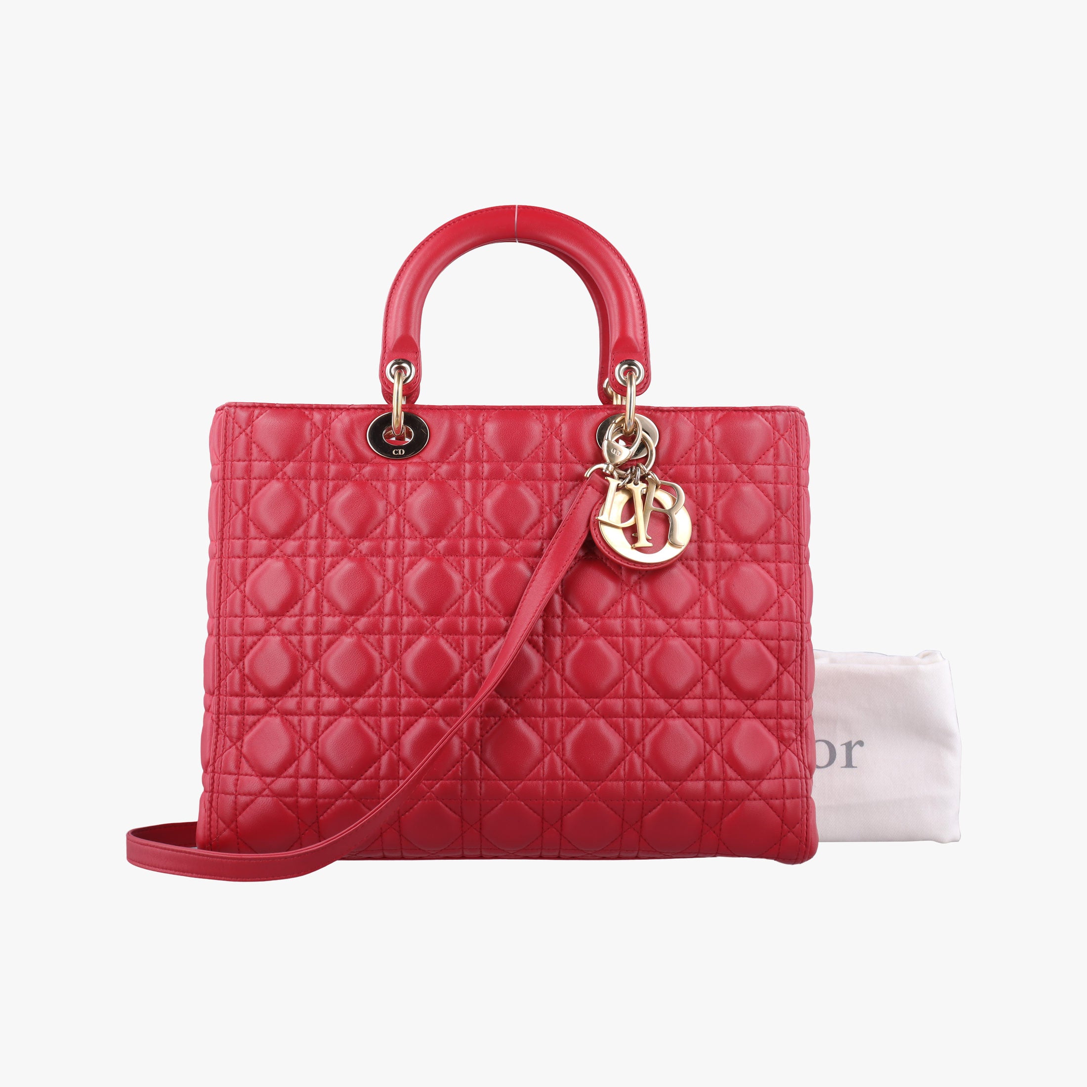 Pre-owned Christian Dior Lady Dior Red lambskin  shoulderbag | stylenewstar