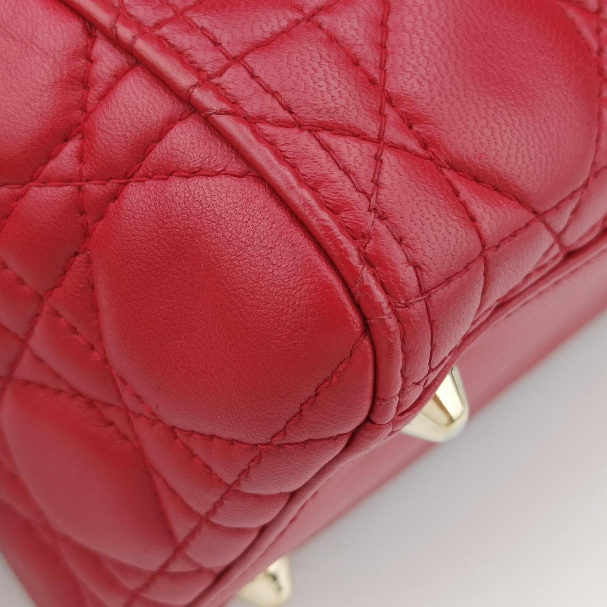 Pre-owned Christian Dior Lady Dior Red lambskin  shoulderbag | stylenewstar