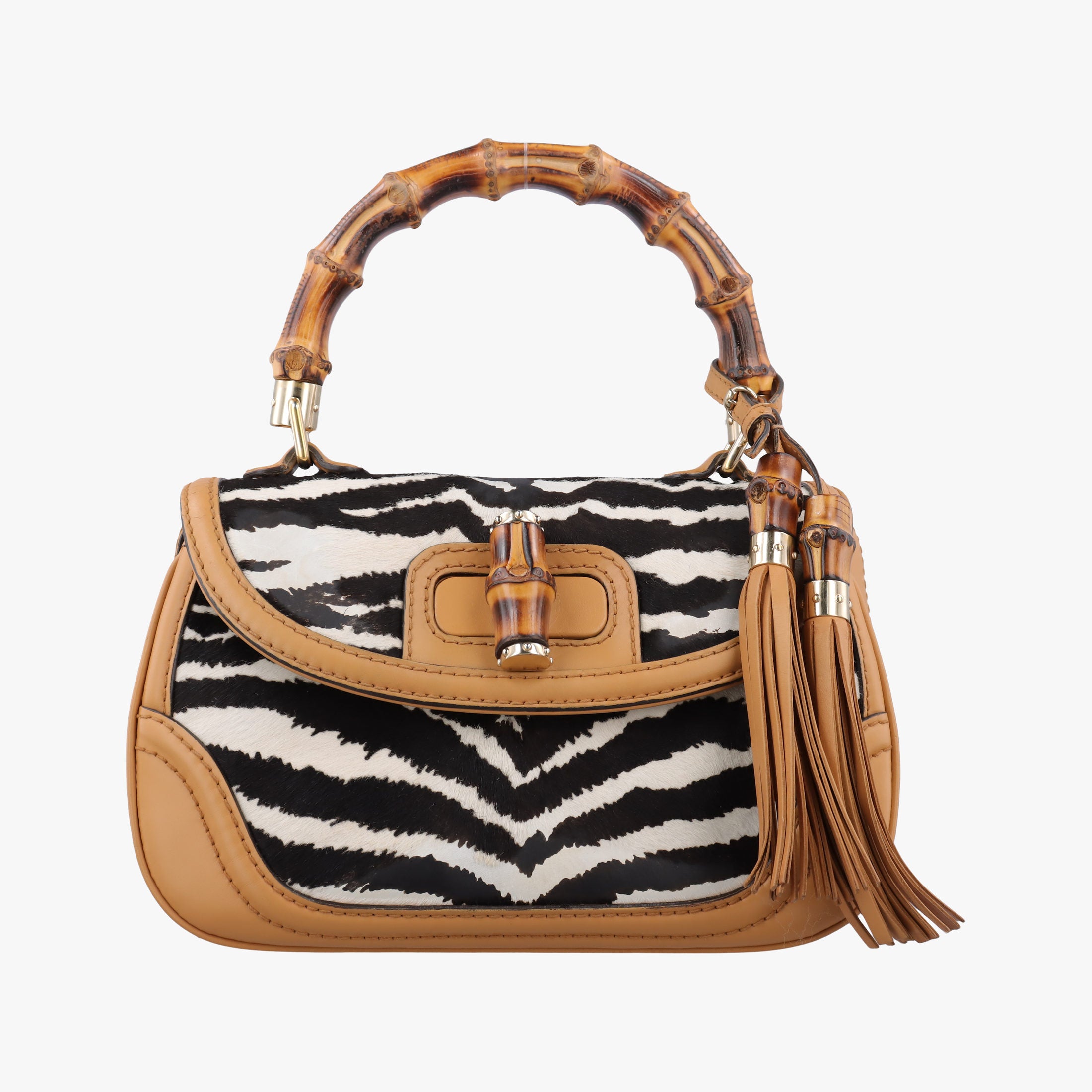Pre-owned Gucci New Bamboo Multicolour ponyhair×Leather 254884 handbag | stylenewstar
