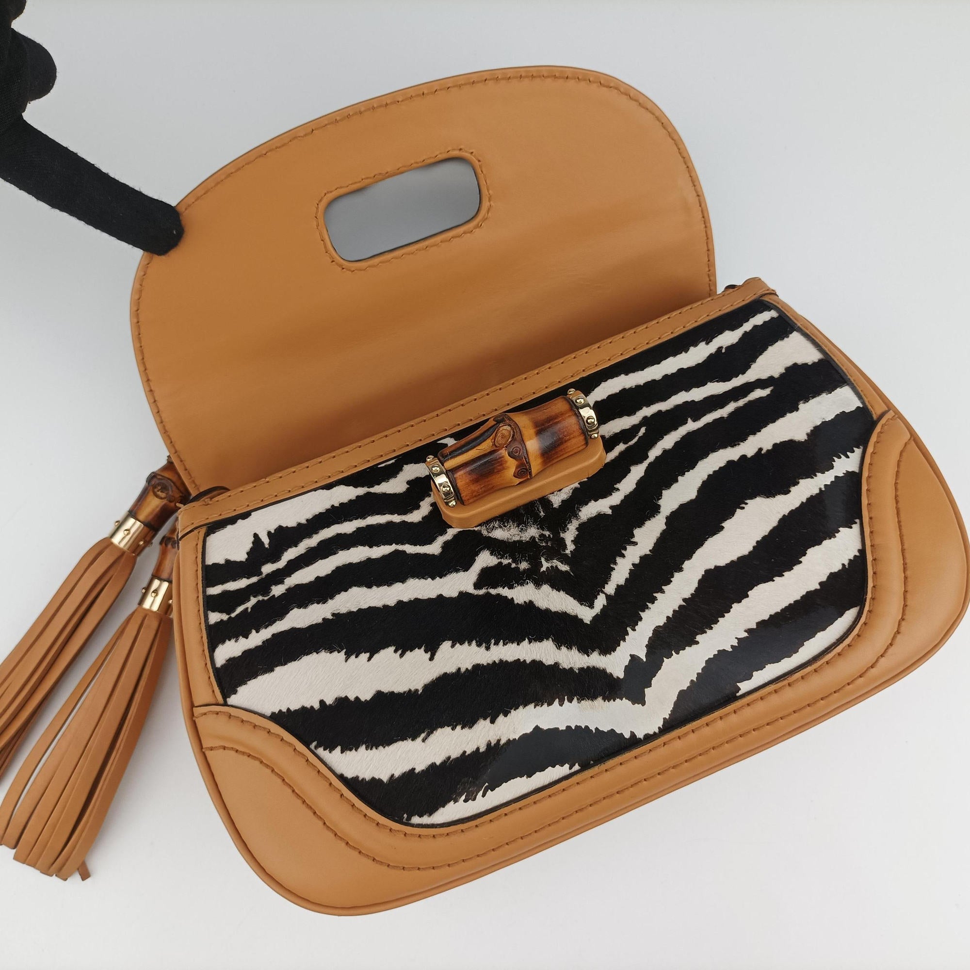 Pre-owned Gucci New Bamboo Multicolour ponyhair×Leather 254884 handbag | stylenewstar