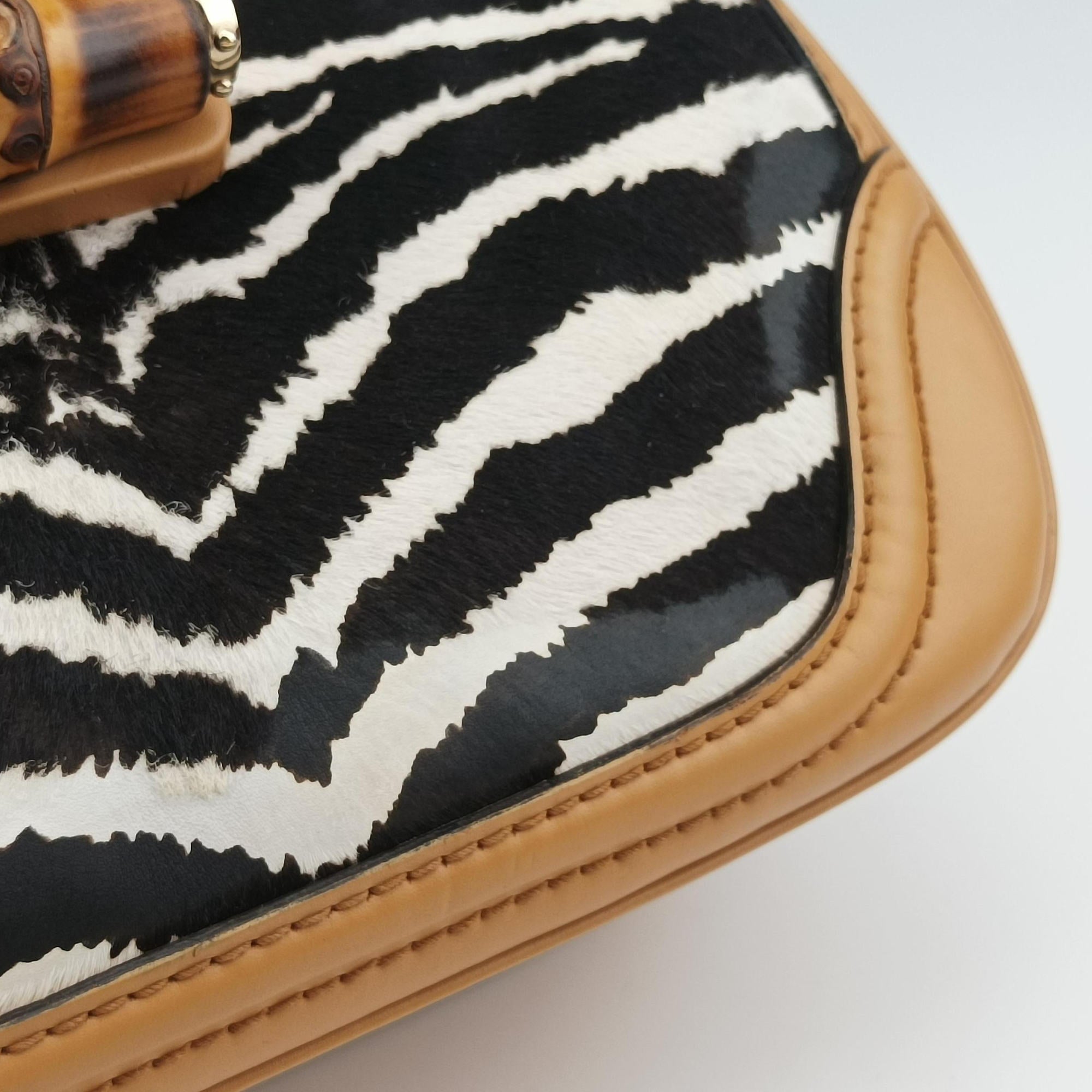Pre-owned Gucci New Bamboo Multicolour ponyhair×Leather 254884 handbag | stylenewstar