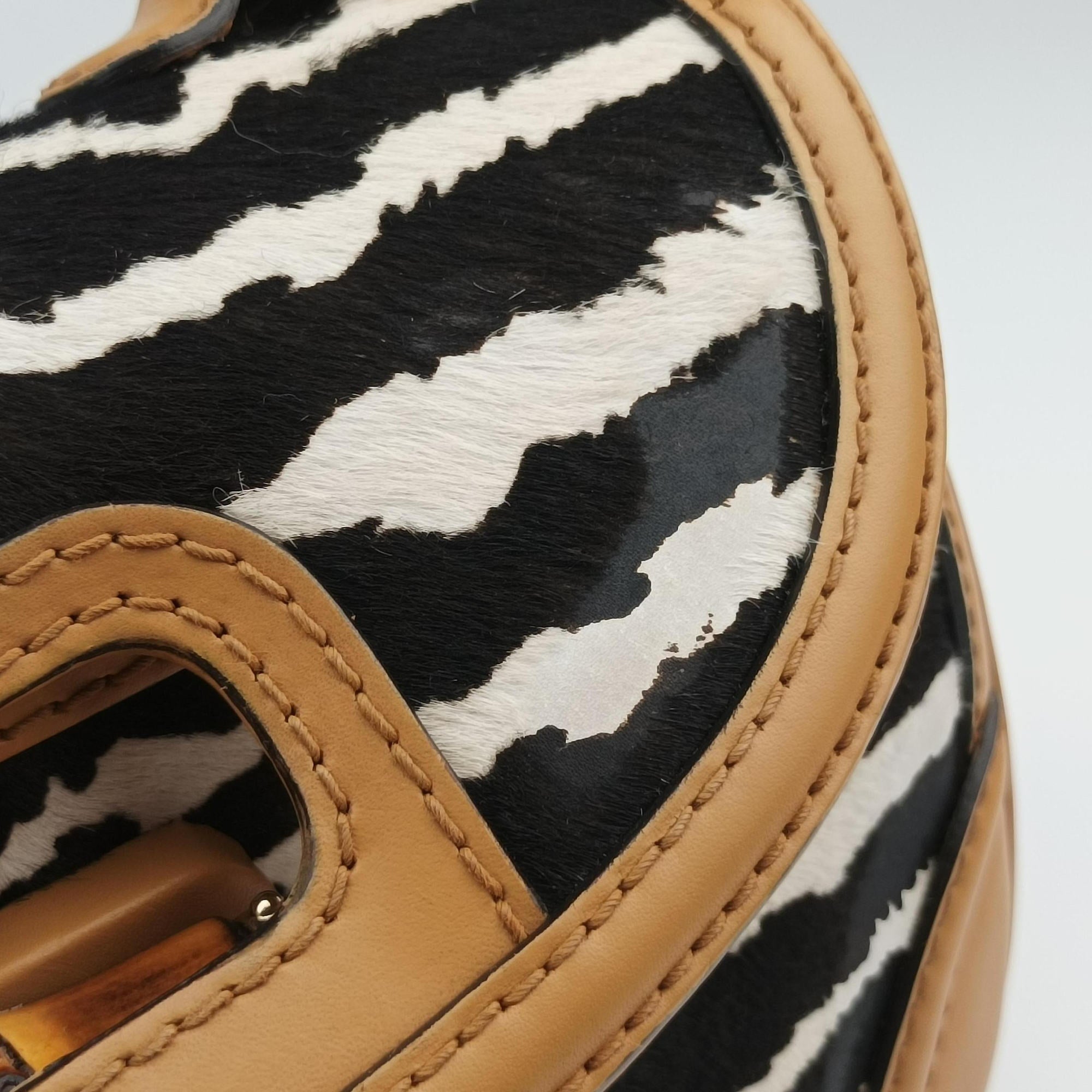 Pre-owned Gucci New Bamboo Multicolour ponyhair×Leather 254884 handbag | stylenewstar