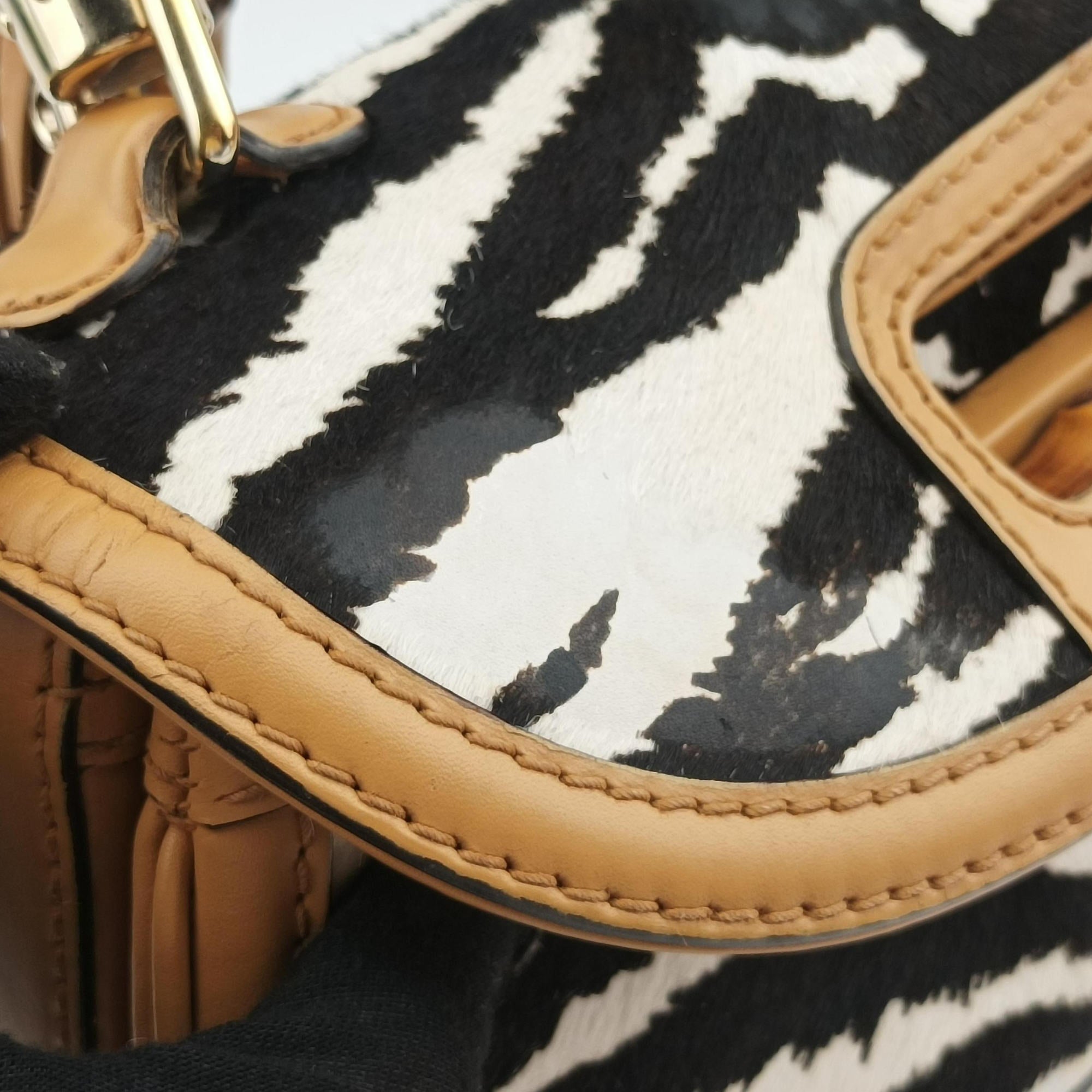 Pre-owned Gucci New Bamboo Multicolour ponyhair×Leather 254884 handbag | stylenewstar