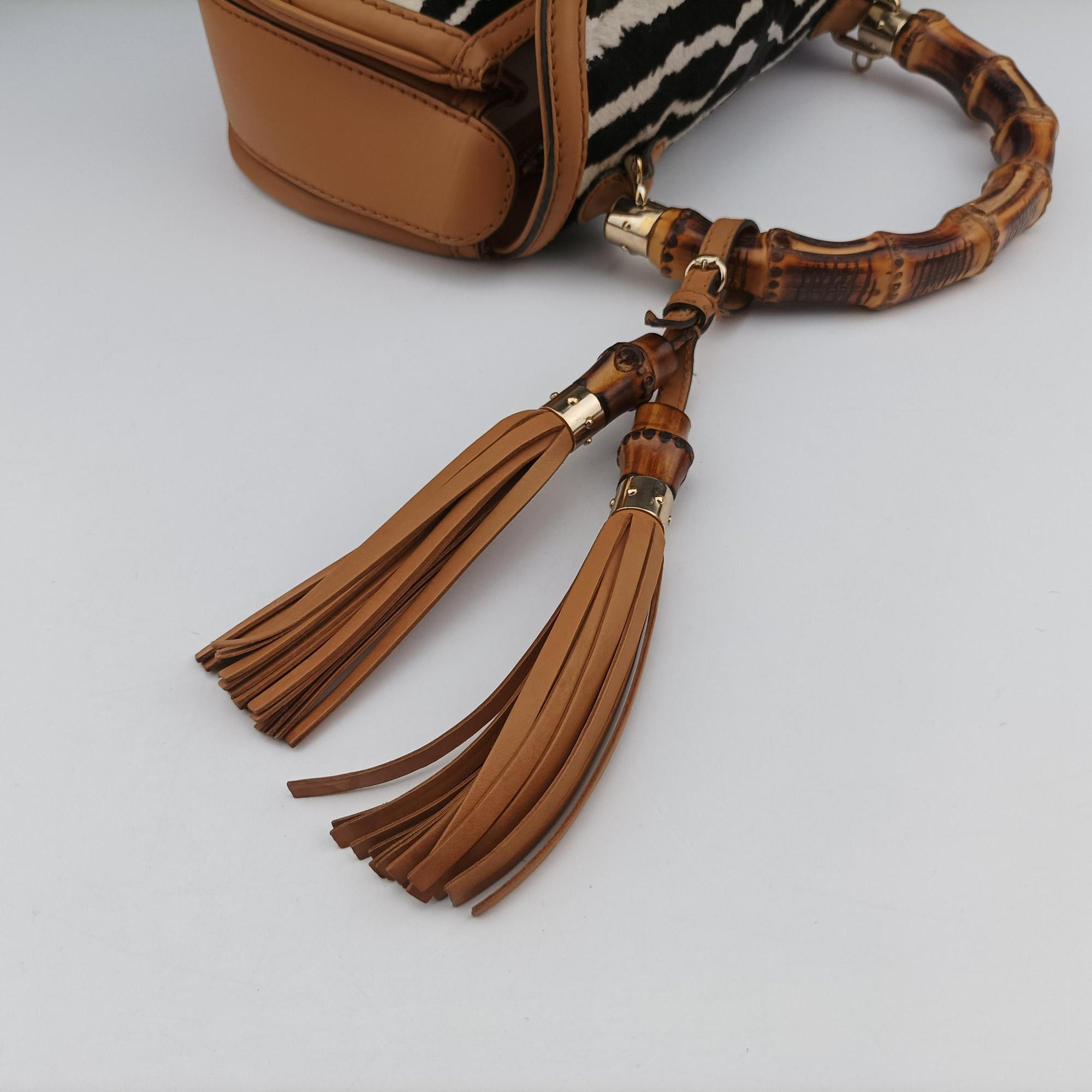 Pre-owned Gucci New Bamboo Multicolour ponyhair×Leather 254884 handbag | stylenewstar