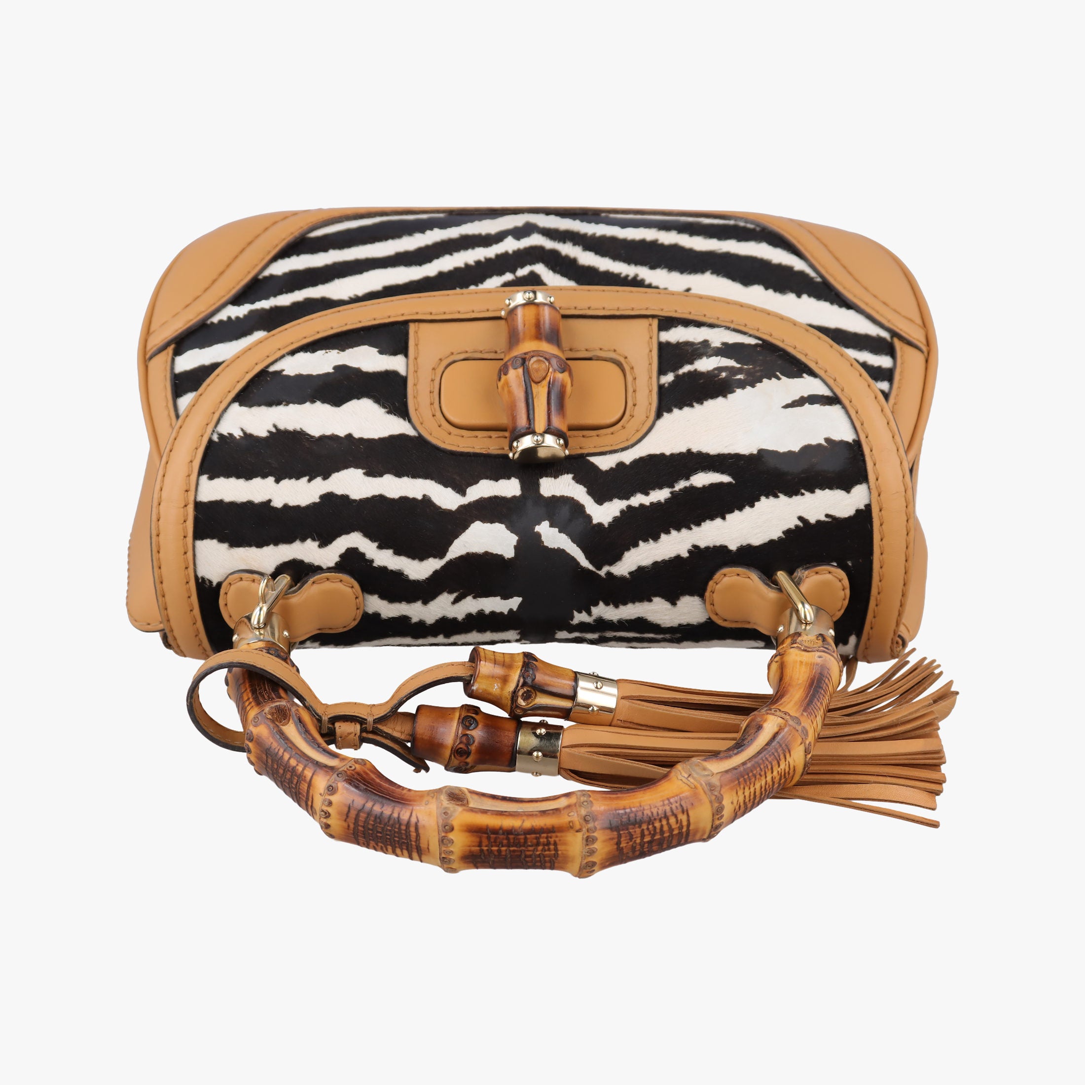 Pre-owned Gucci New Bamboo Multicolour ponyhair×Leather 254884 handbag | stylenewstar
