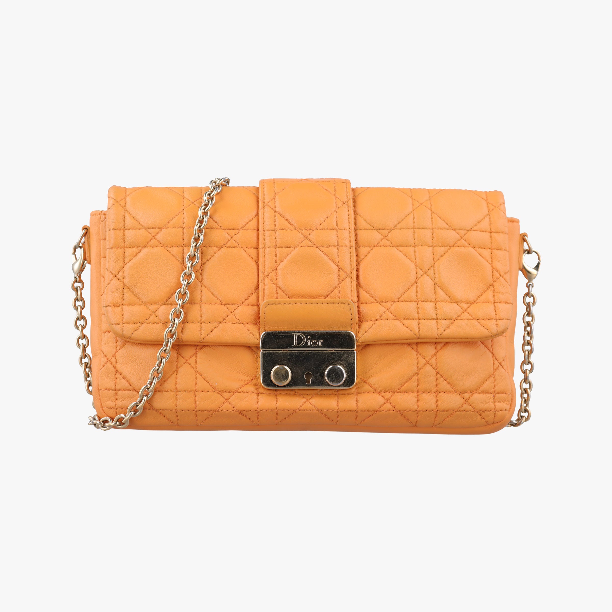 Pre-owned Christian Dior Miss Dior Cannage New Lock Orange lambskin  shoulderbag | stylenewstar