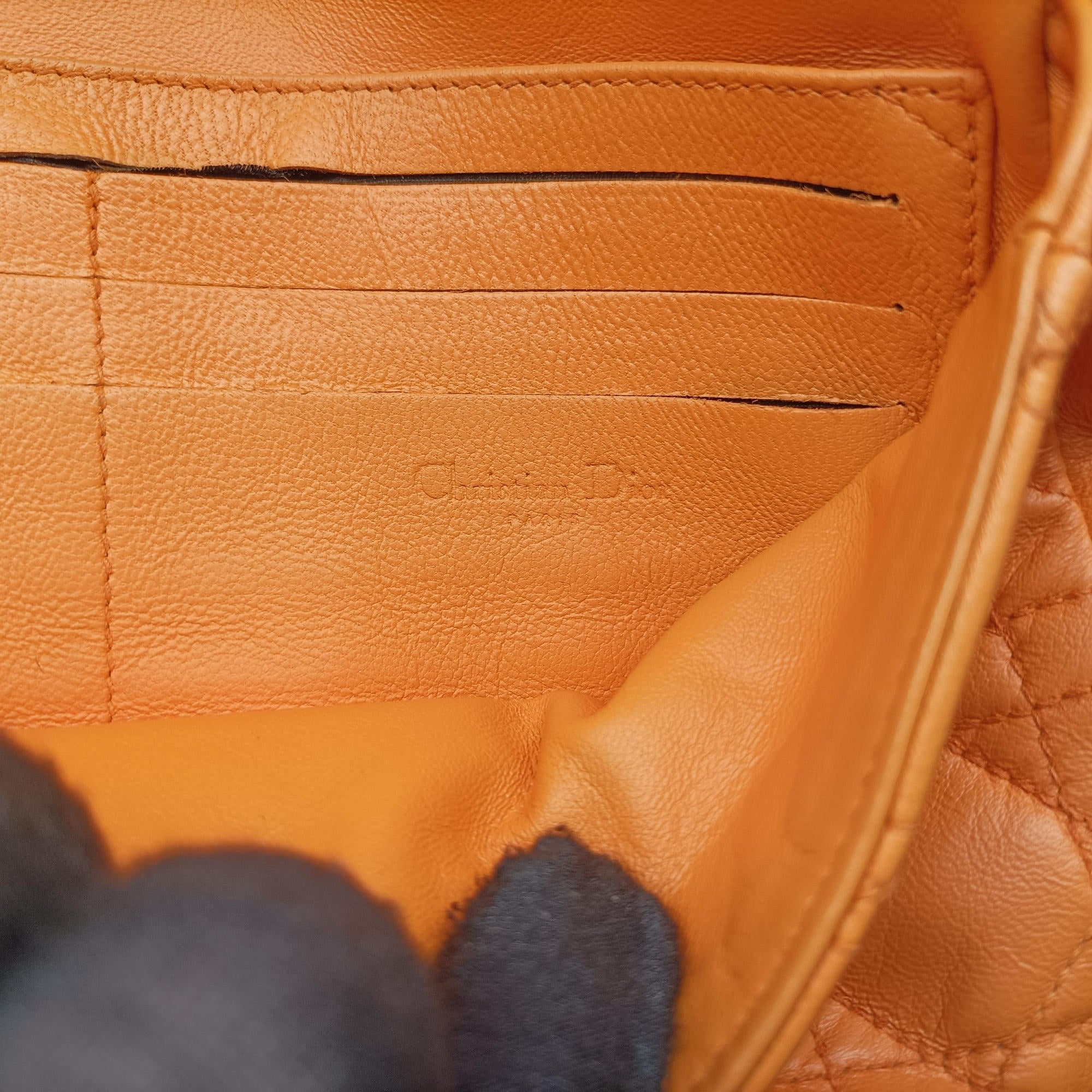 Pre-owned Christian Dior Miss Dior Cannage New Lock Orange lambskin  shoulderbag | stylenewstar