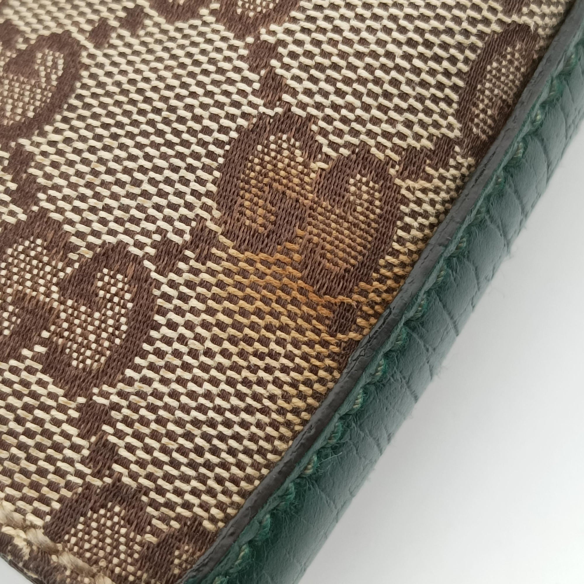 Pre-owned Gucci Horsebit Hasler Green × Brown GGCanvas×Leather 137475 handbag | stylenewstar
