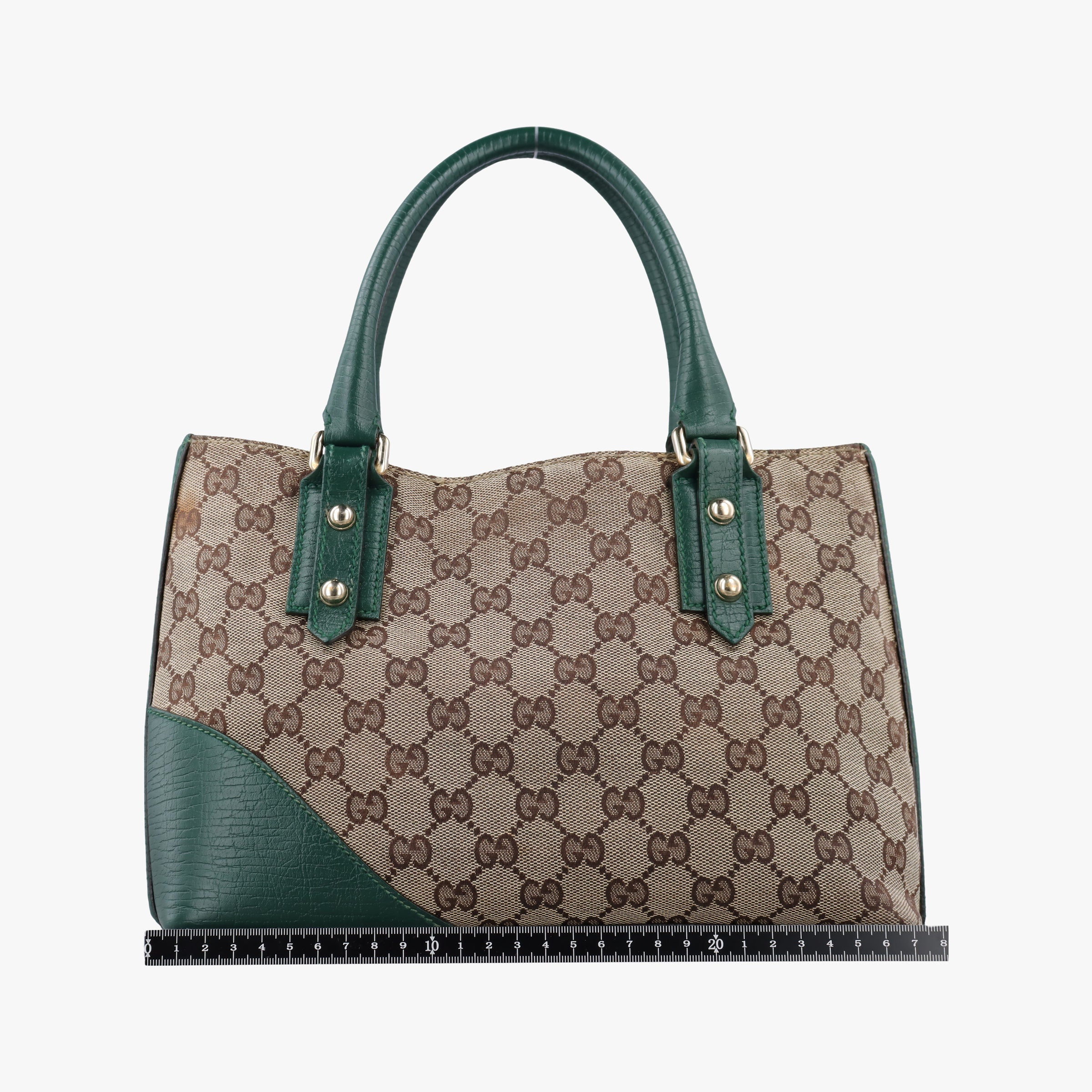Pre-owned Gucci Horsebit Hasler Green × Brown GGCanvas×Leather 137475 handbag | stylenewstar