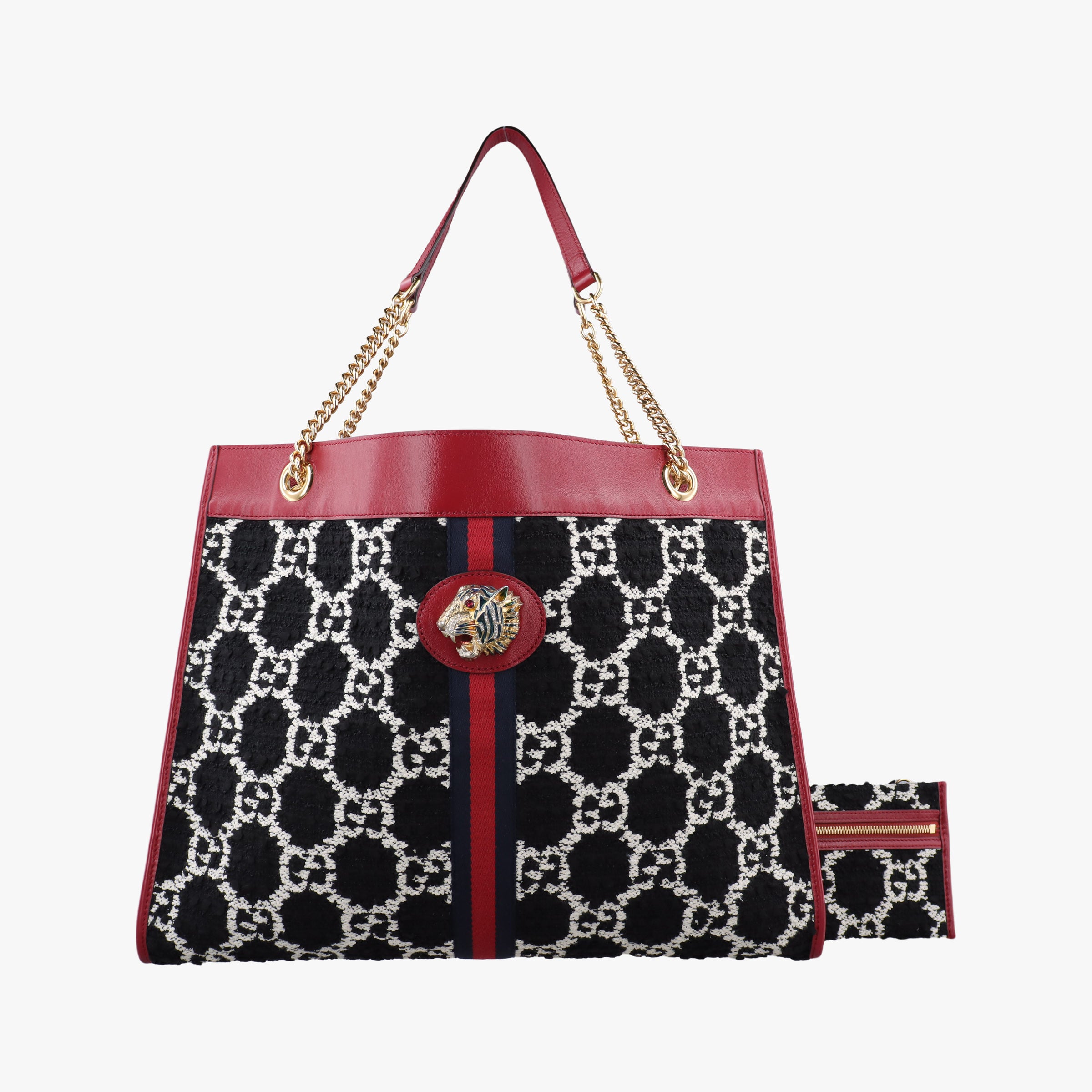 Pre-owned Gucci Rajah Black × Red × Multi tweed × leather 537219 shoulderbag | stylenewstar