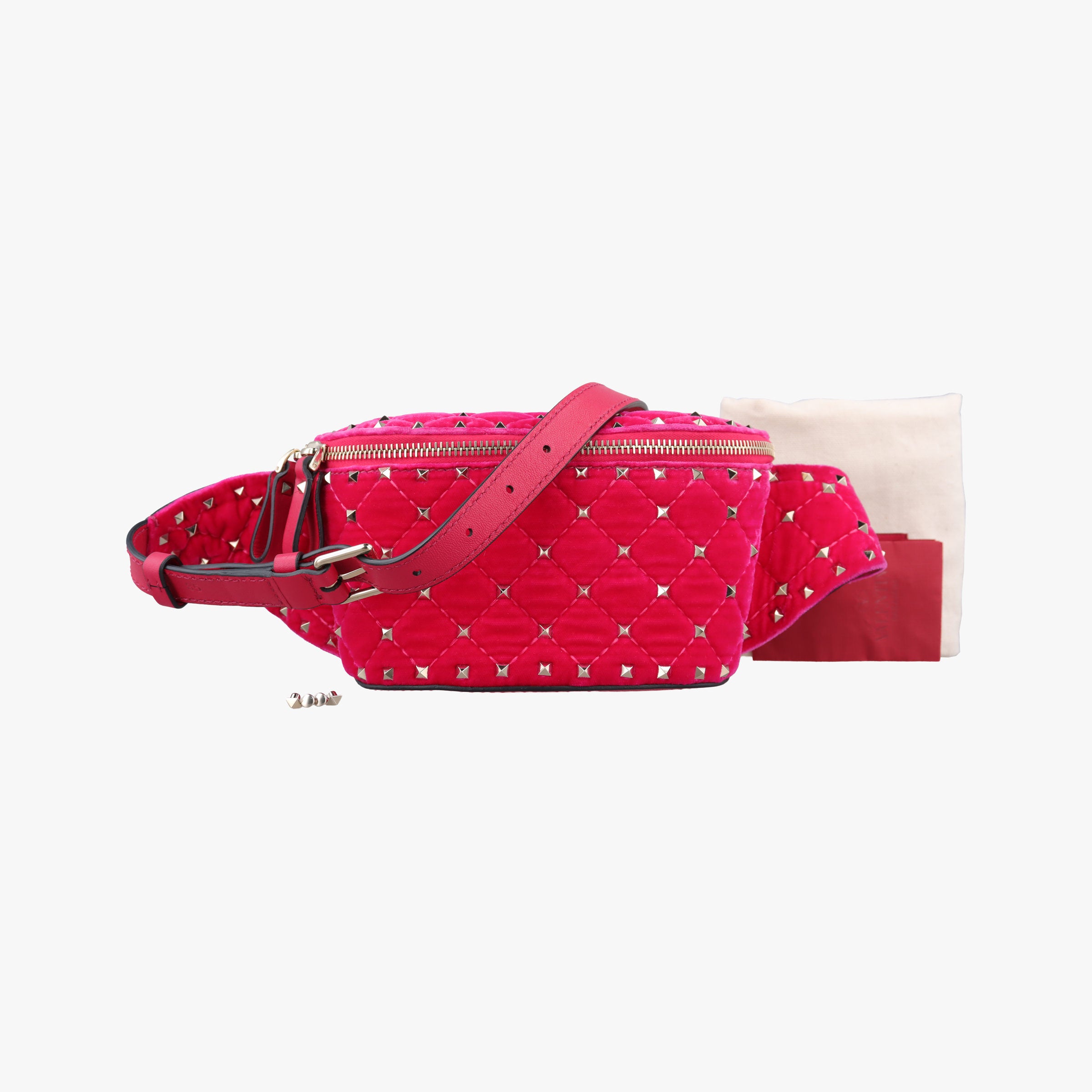 Pre-owned Valentino Rockstud Red Velvet  bum bag/waist bag | stylenewstar